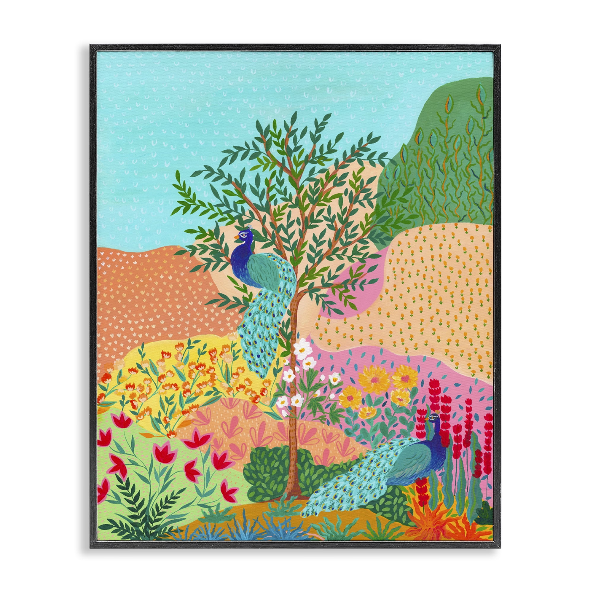 Stupell Industries Peacocks in Dotted Meadow Black Framed Giclee Art, design by Nabeela Rumi
