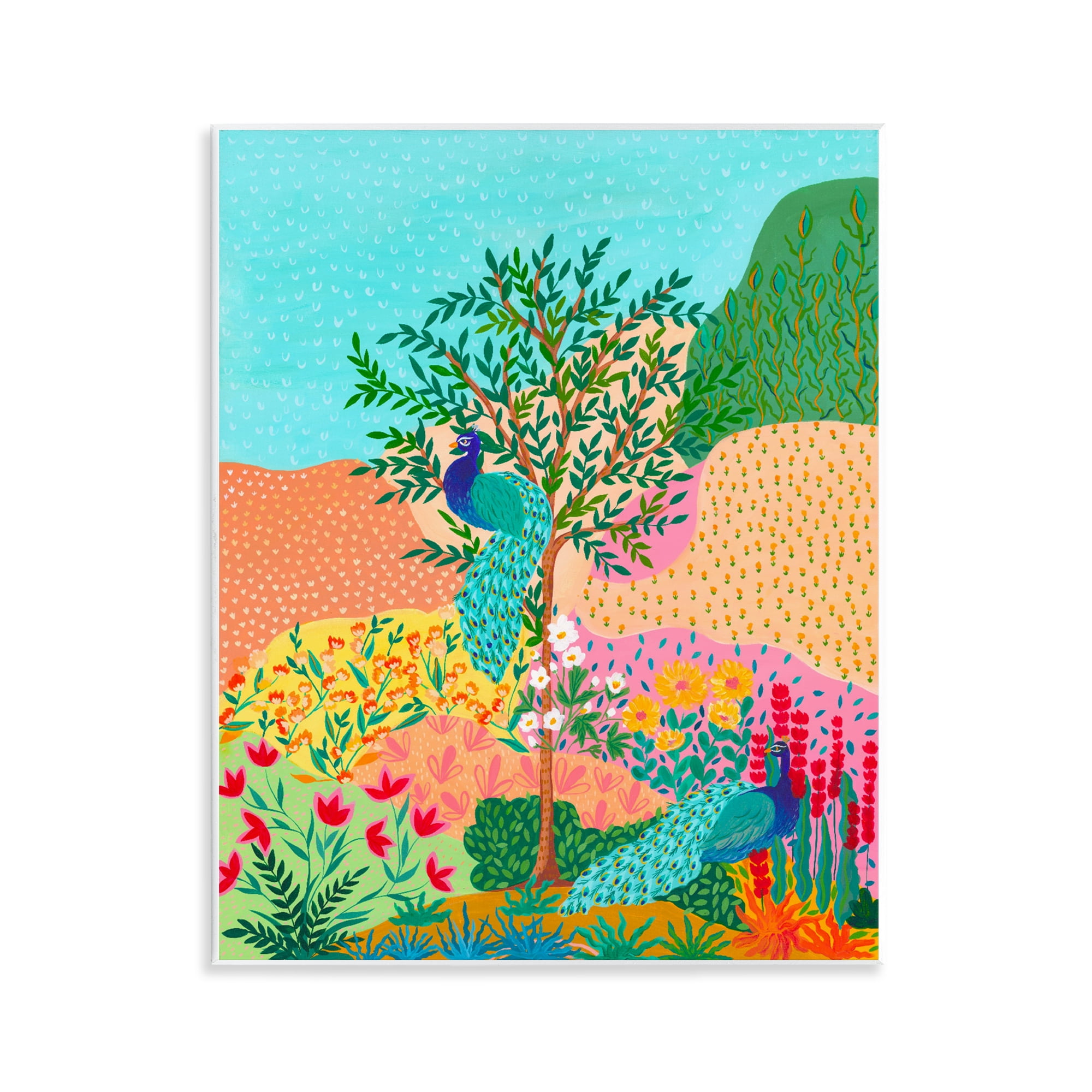Stupell Industries Peacocks in Dotted Meadow Wall Plaque Art, design by Nabeela Rumi