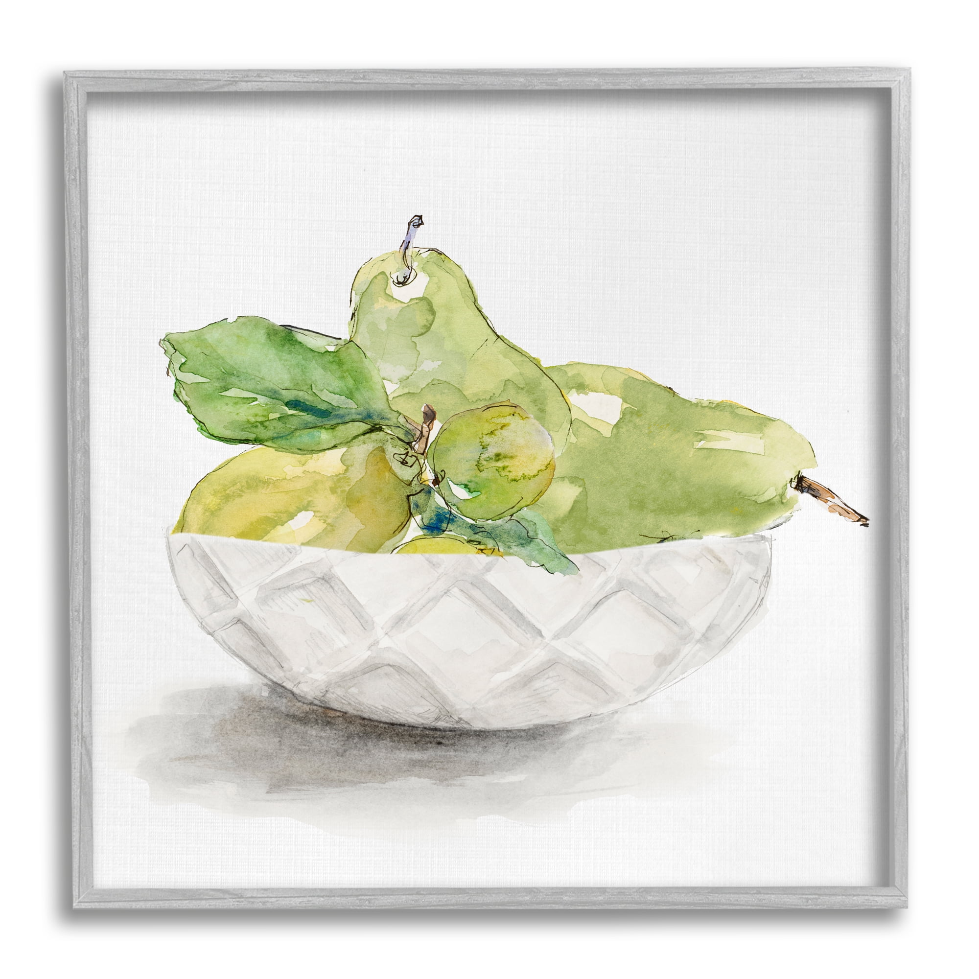 Stupell Industries Pear Bowl Painting Food & Beverage Painting Gray Framed Art Print Wall Art, 24 x 24