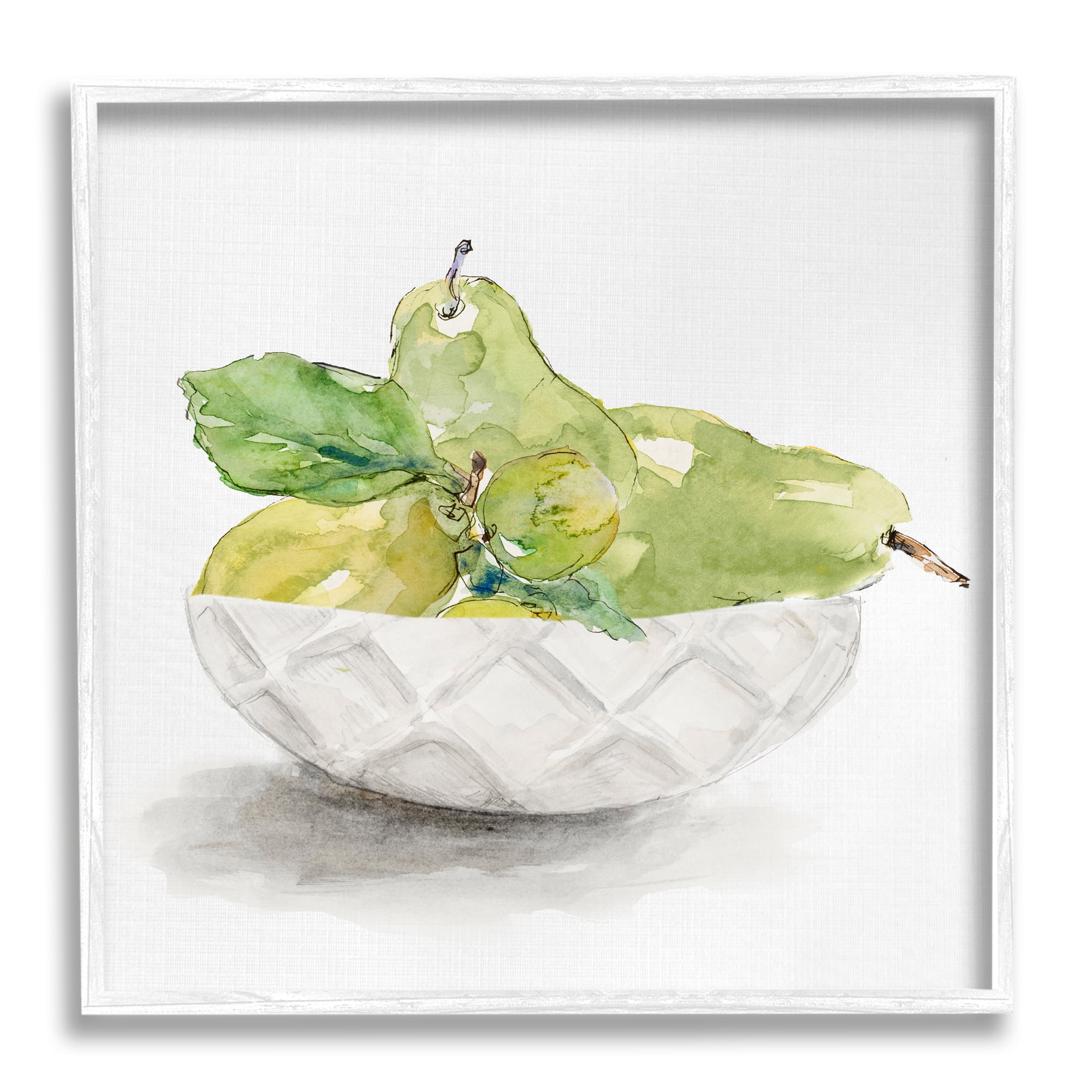 Stupell Industries Pear Bowl Painting Food & Beverage Painting White Framed Art Print Wall Art, 12 x 12