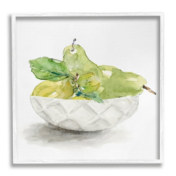 Stupell Industries Pear Bowl Painting Food & Beverage Painting White Framed Art Print Wall Art, 12 x 12