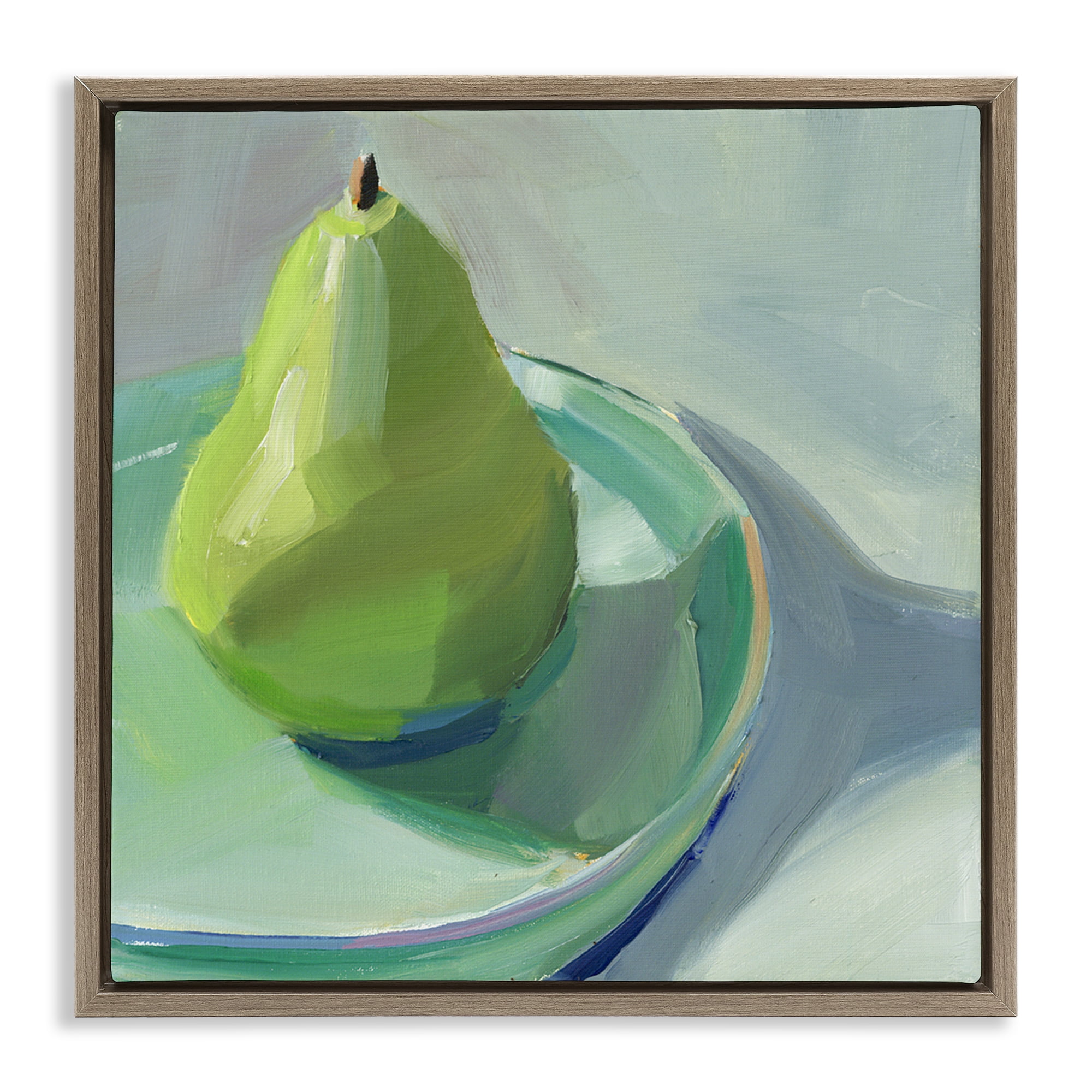 Stupell Industries Pear On Dish Still Life Food & Beverage Painting Brown Floater Framed Canvas Art Print Wall Art, 18 x 18