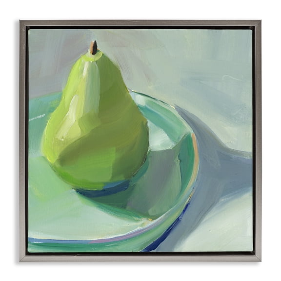 Stupell Industries Pear On Dish Still Life Food & Beverage Painting Gray Floater Framed Canvas Art Print Wall Art, 25 x 25