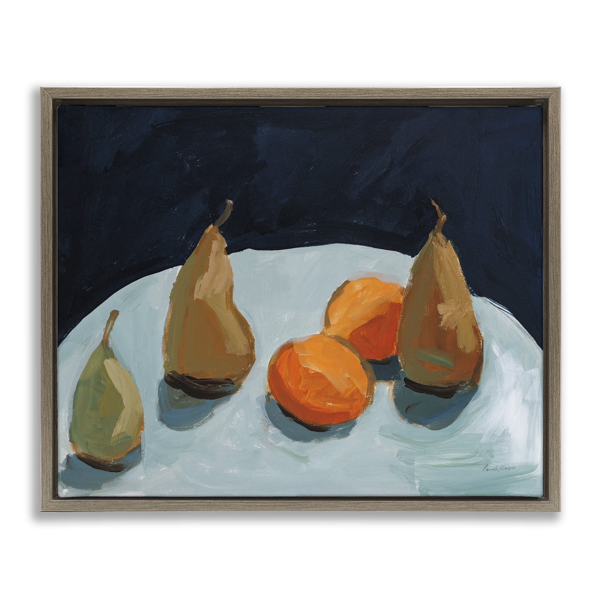 Stupell Industries Pear & Orange Food & Beverage Painting Brown Floater Framed Art Print Wall Art, 31 x 25