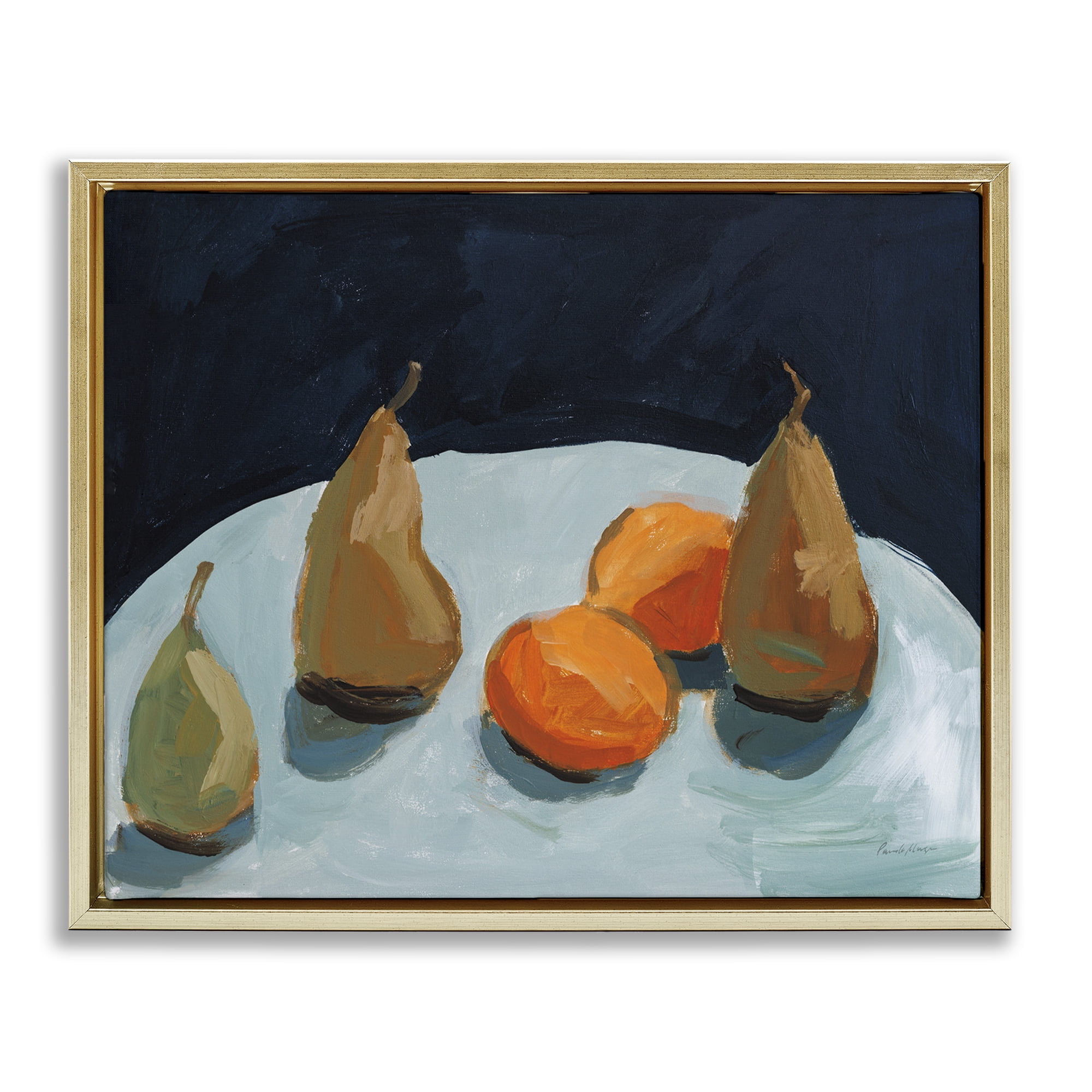 Stupell Industries Pear & Orange Food & Beverage Painting Gold Floater Framed Art Print Wall Art, 21 x 17