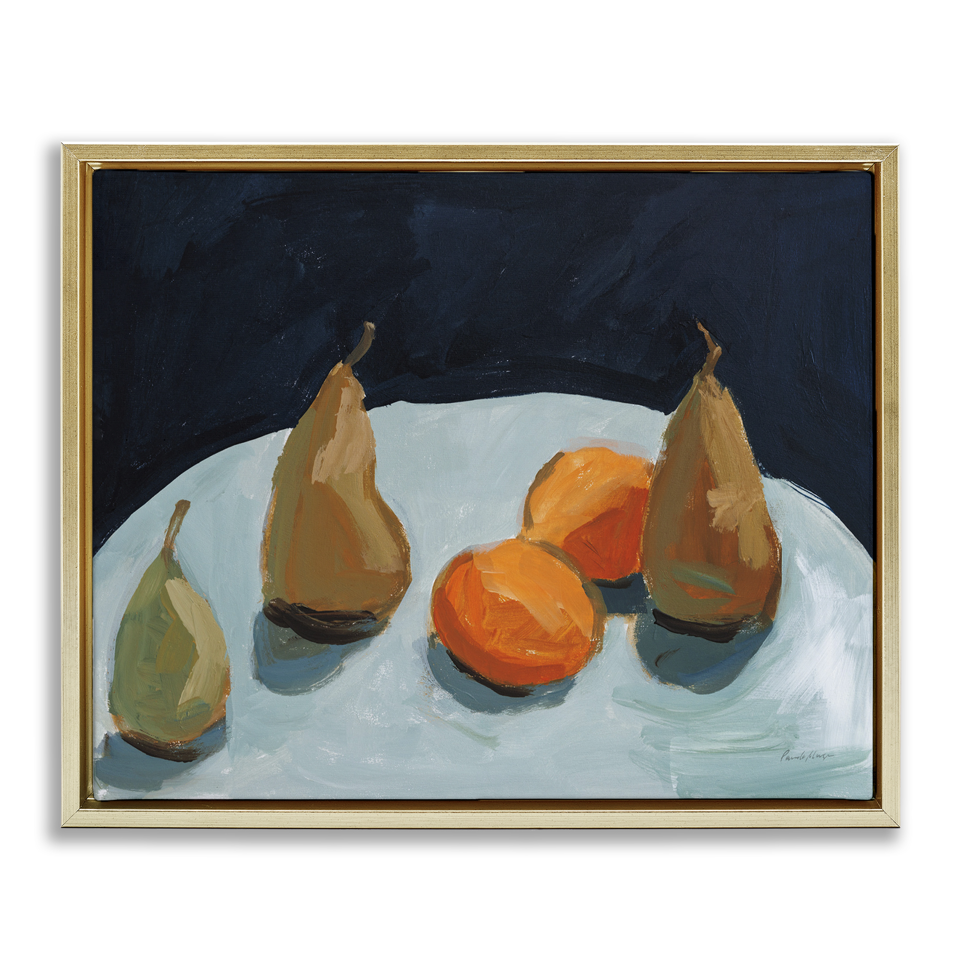 Stupell Industries Pear & Orange Food & Beverage Painting Gold Floater Framed Art Print Wall Art, 31 x 25
