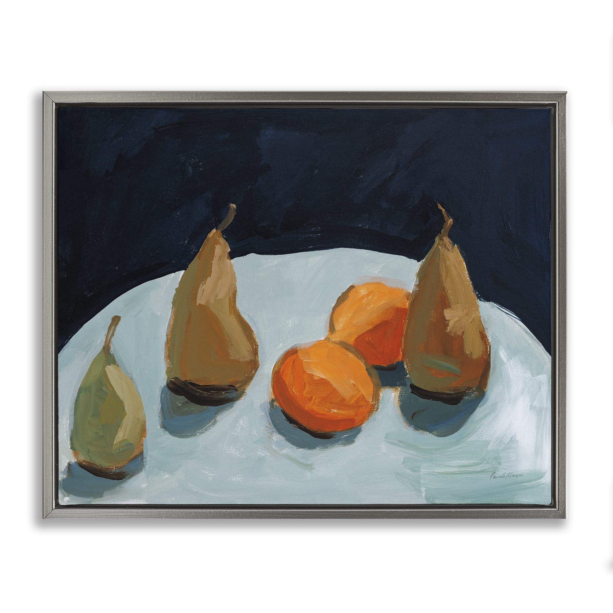 Stupell Industries Pear & Orange Food & Beverage Painting Gray Floater Framed Art Print Wall Art, 21 x 17
