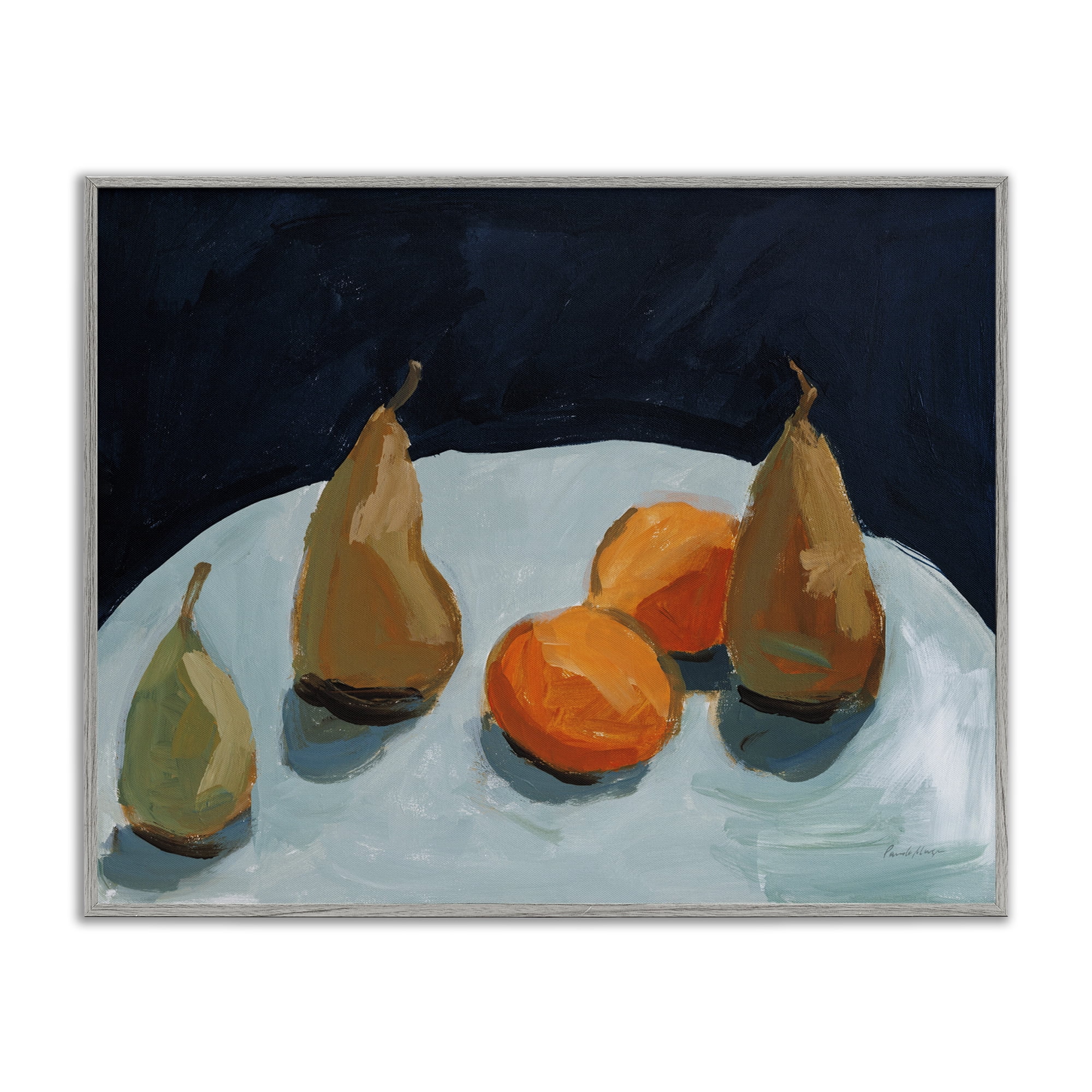 Stupell Industries Pear & Orange Food & Beverage Painting Gray Framed Art Print Wall Art, 14 x 11