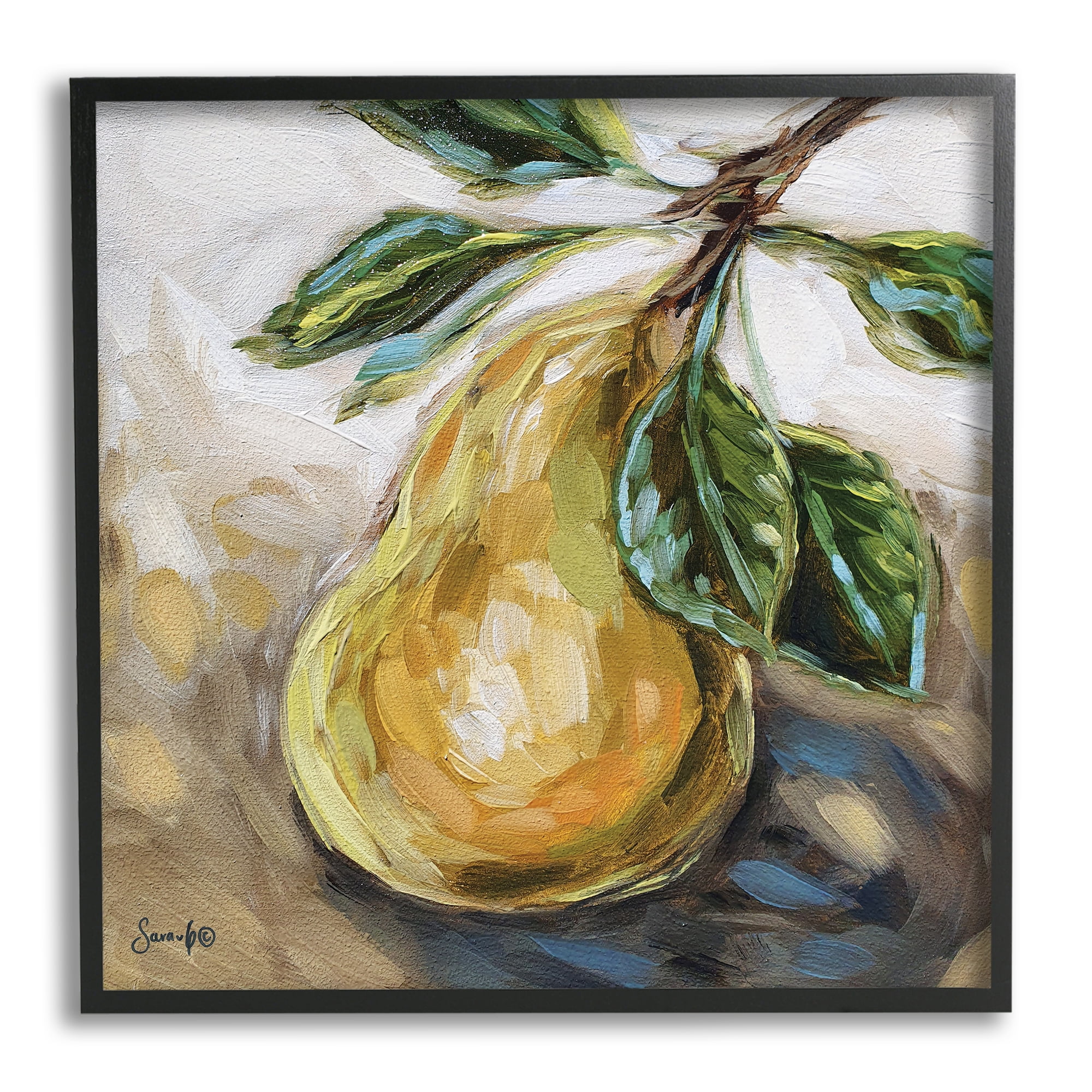 Stupell Industries Pear Still Life Painting Food & Beverage Painting Black Framed Art Print Wall Art, 17 x 17