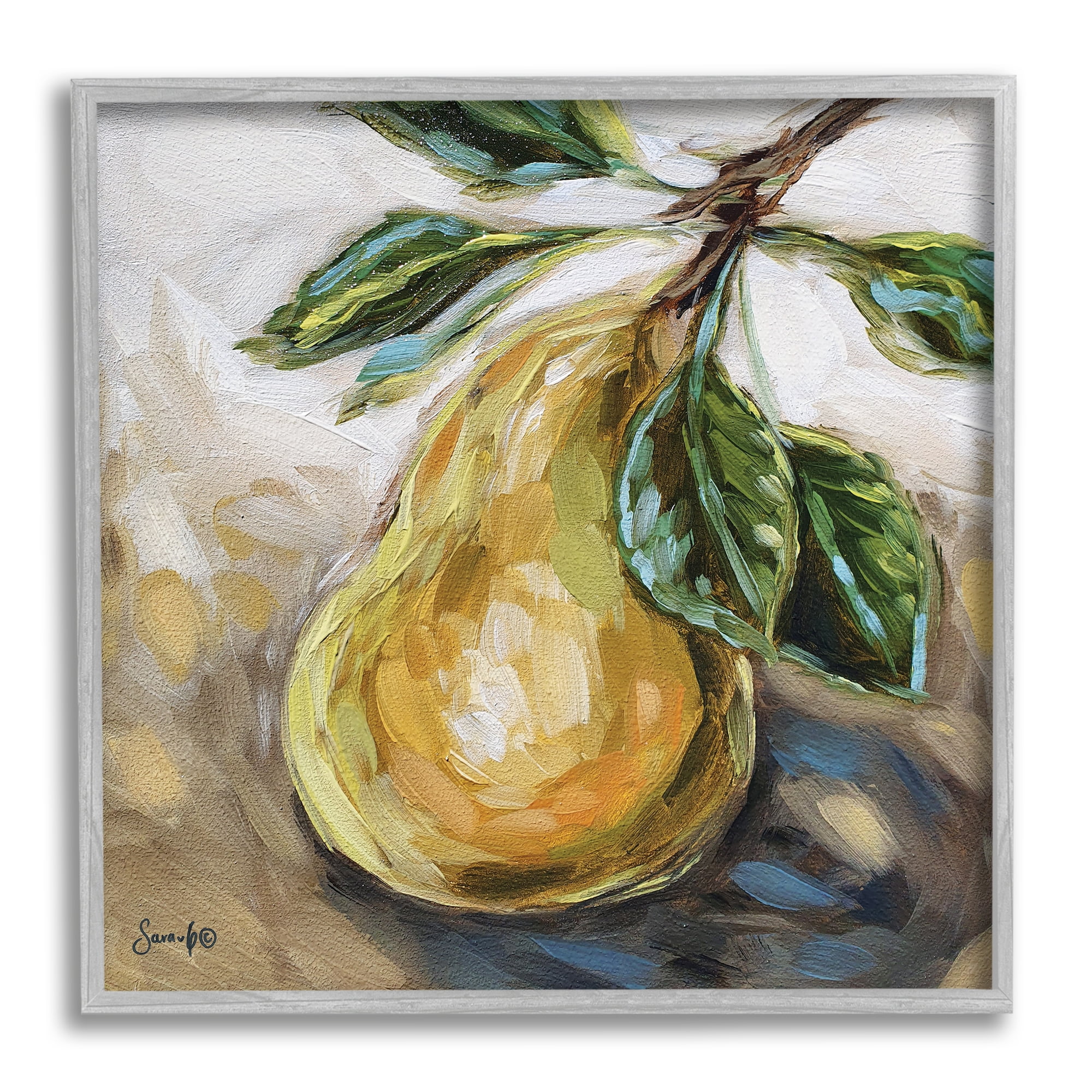 Stupell Industries Pear Still Life Painting Food & Beverage Painting Gray Framed Art Print Wall Art, 12 x 12