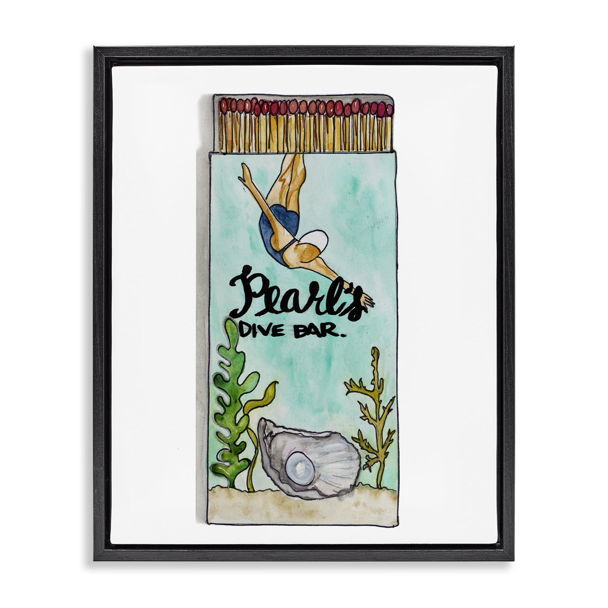 Stupell Industries Pearl Dive Matchbook Black Framed Floater Canvas Wall Art, design by Nola James