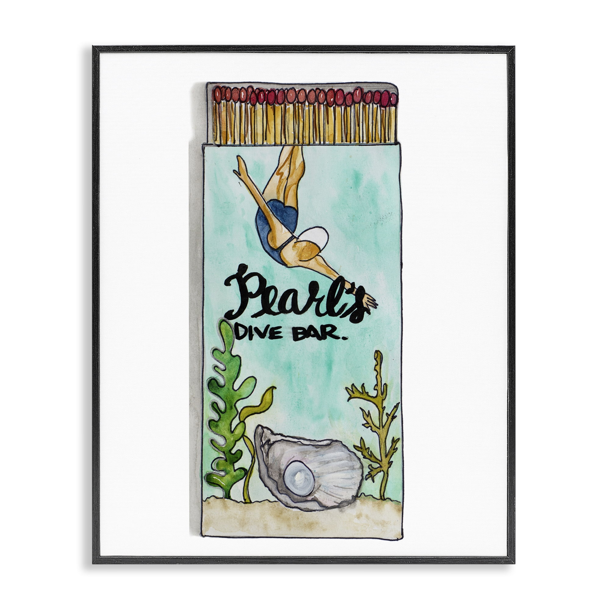 Stupell Industries Pearl Dive Matchbook Black Framed Giclee Art, design by Nola James