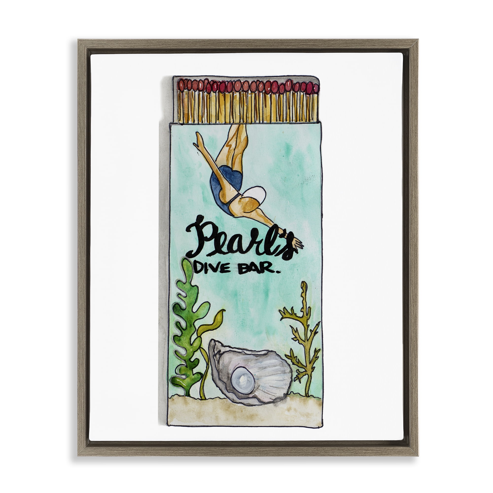 Stupell Industries Pearl Dive Matchbook Brown Framed Floater Canvas Wall Art, design by Nola James