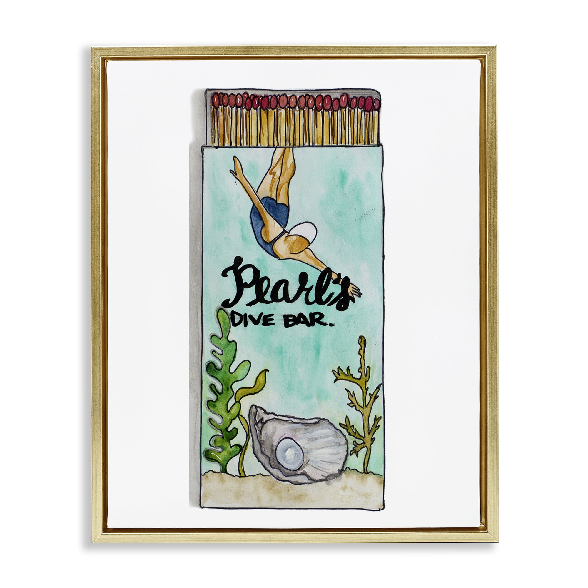 Stupell Industries Pearl Dive Matchbook Gold Framed Floater Canvas Wall Art, design by Nola James