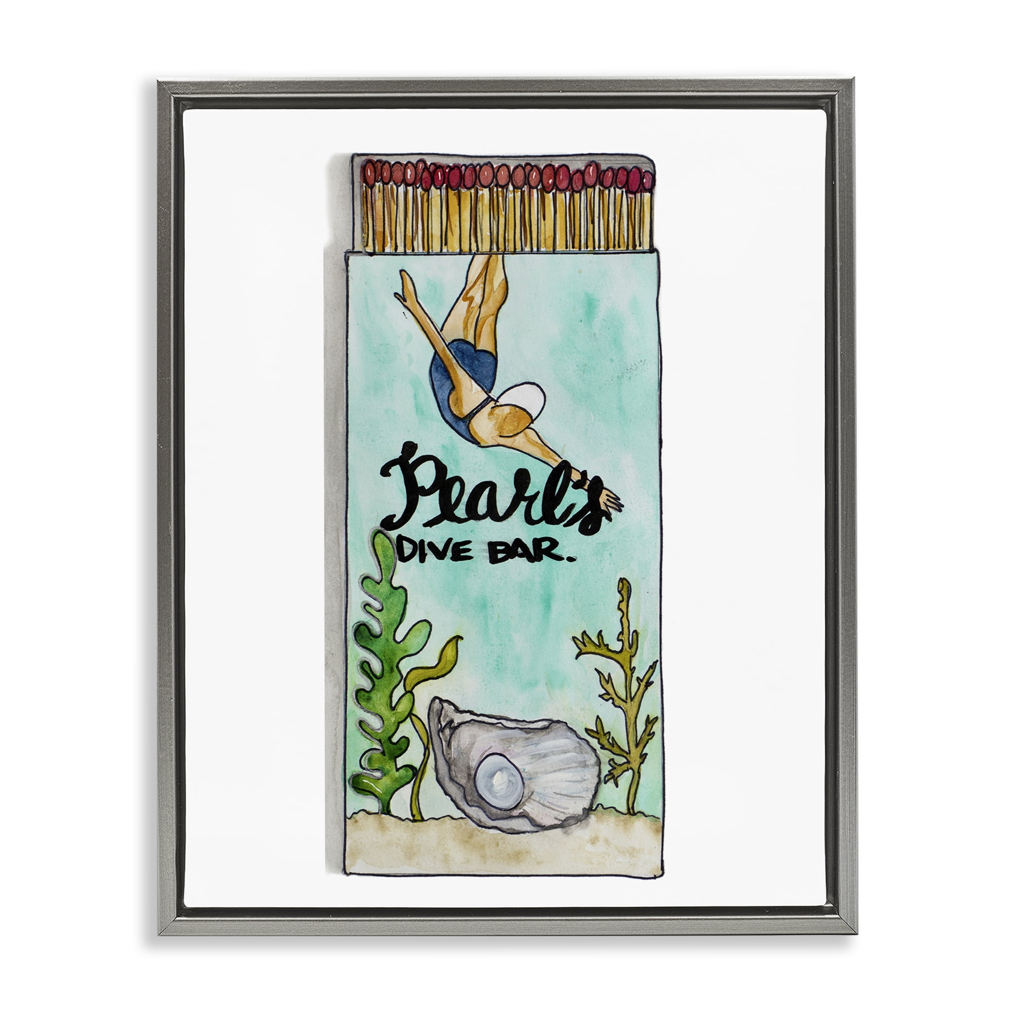 Stupell Industries Pearl Dive Matchbook Gray Framed Floater Canvas Wall Art, design by Nola James