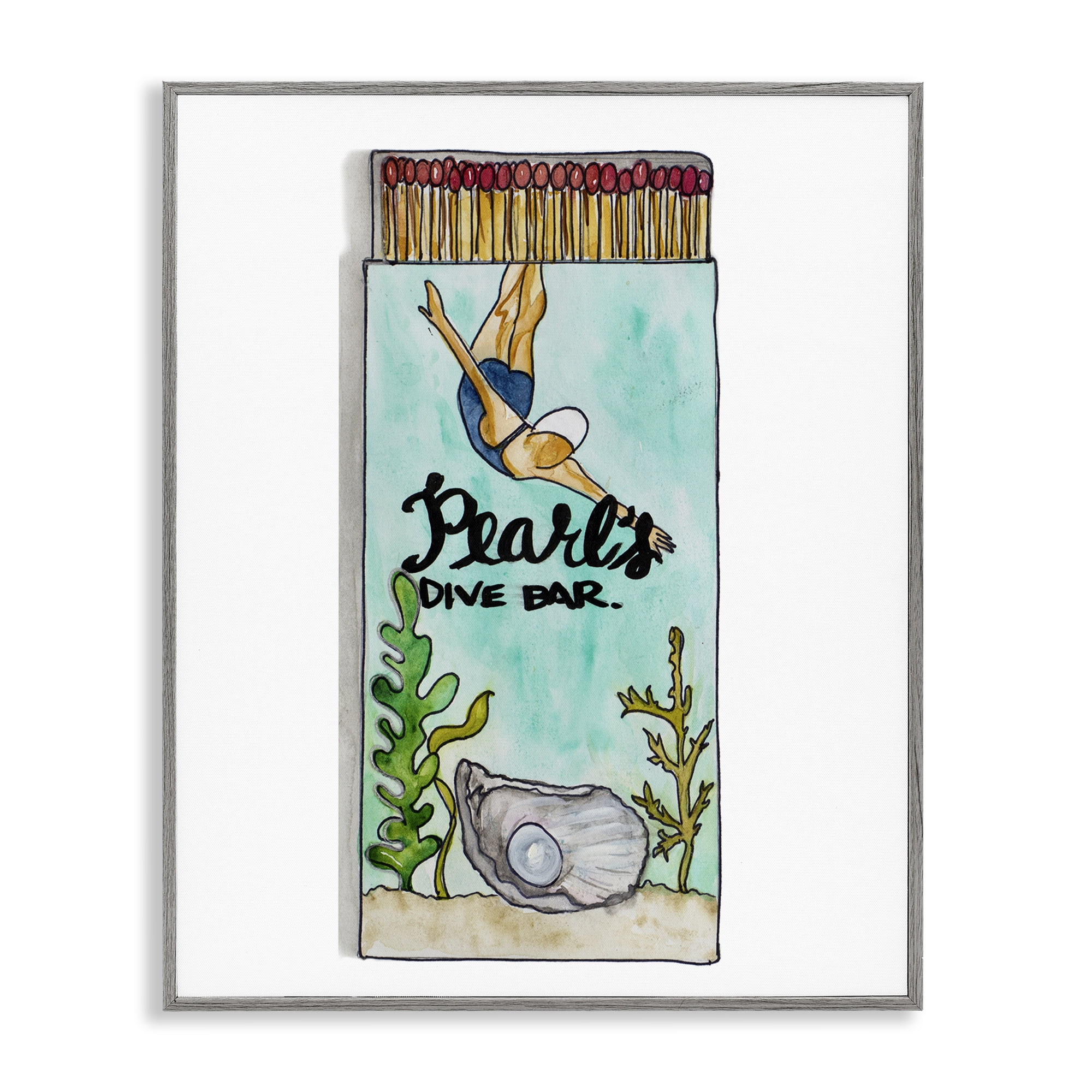 Stupell Industries Pearl Dive Matchbook Gray Framed Giclee Art, design by Nola James
