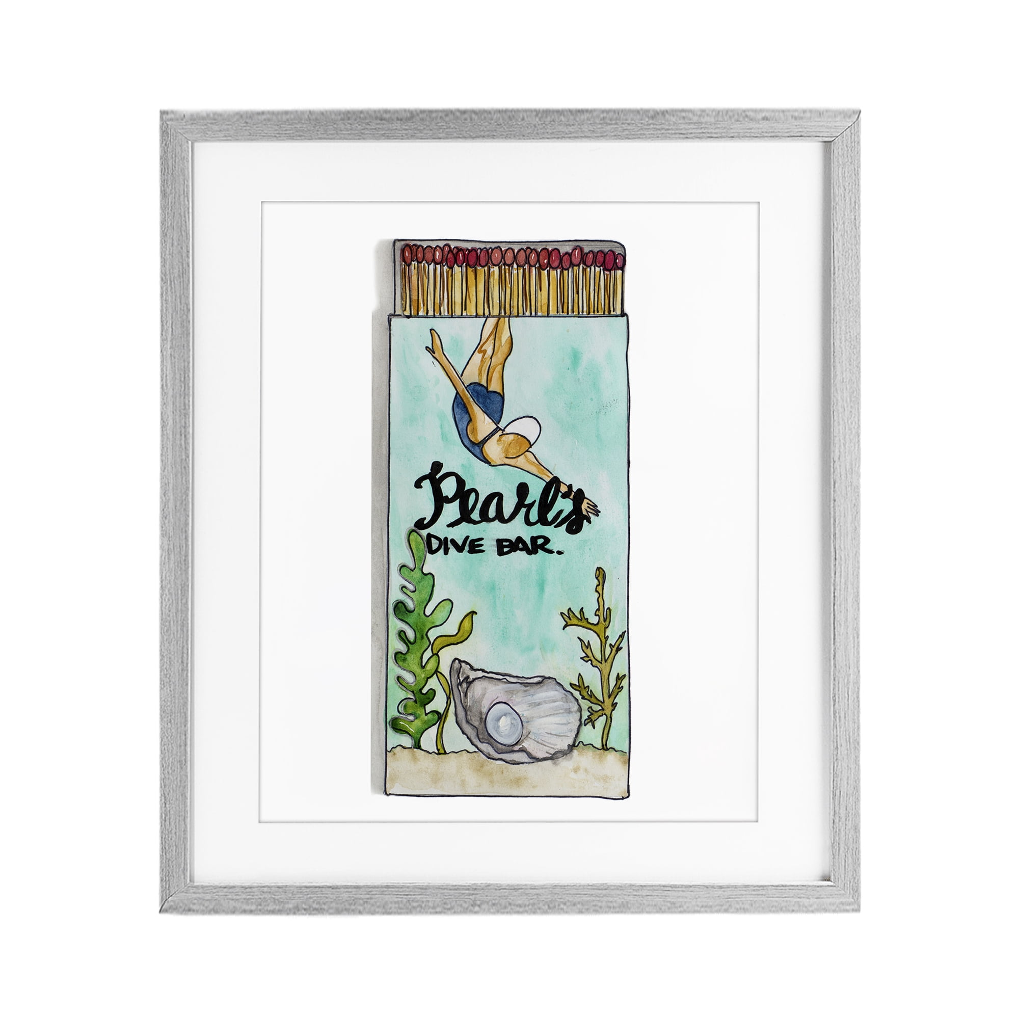 Stupell Industries Pearl Dive Matchbook Gray Framed Print Under Glass, design by Nola James