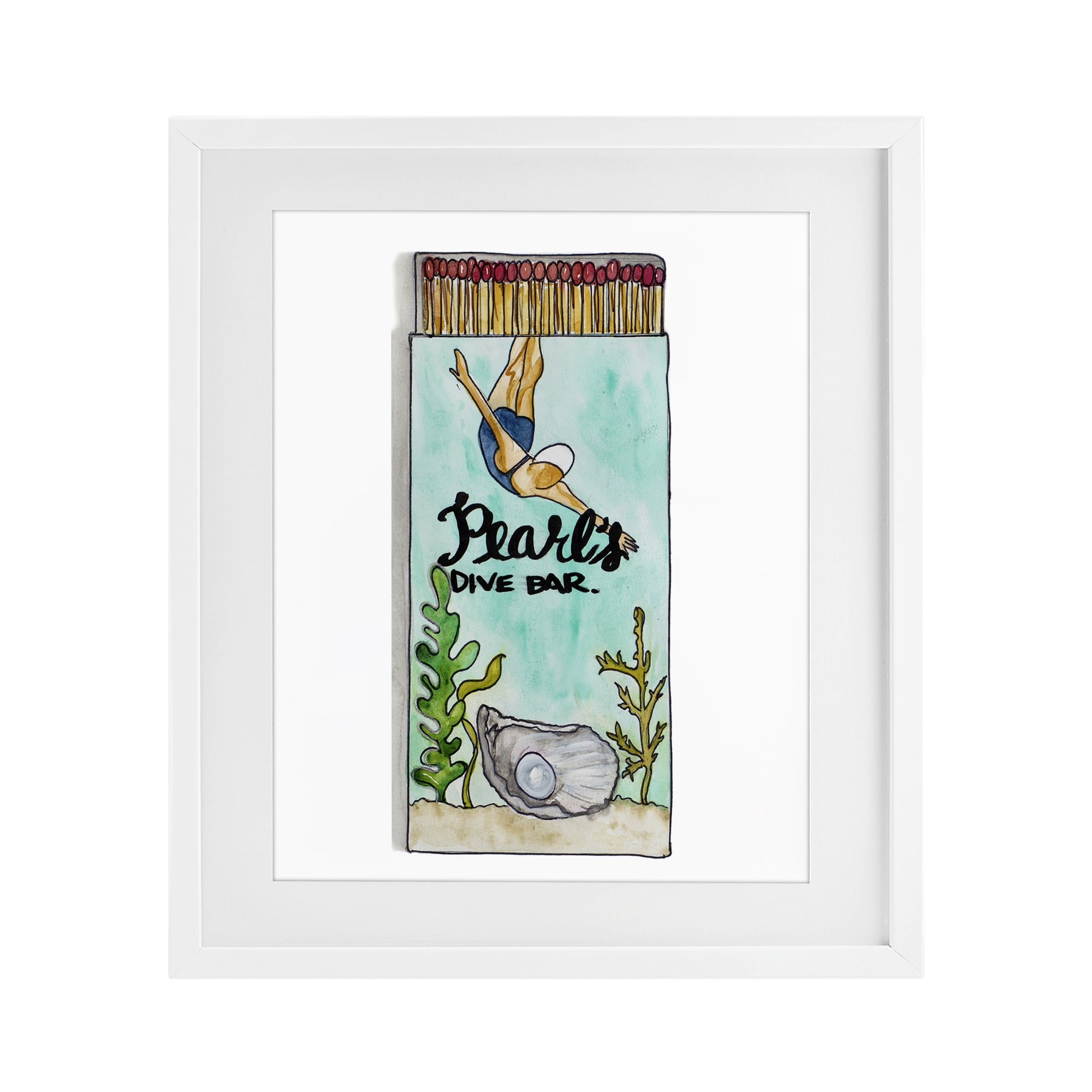 Stupell Industries Pearl Dive Matchbook White Framed Print Under Glass, design by Nola James