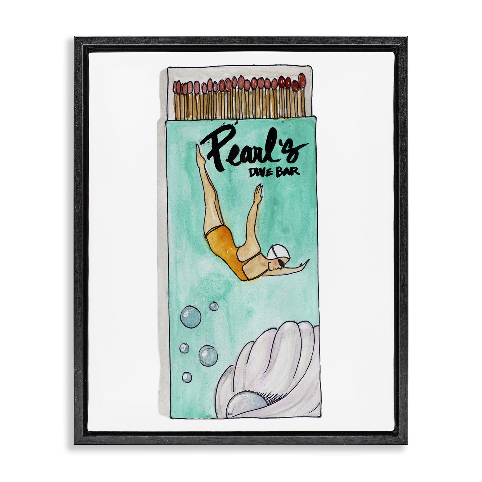 Stupell Industries Pearl Dive Matchbox Black Framed Floater Canvas Wall Art, design by Nola James