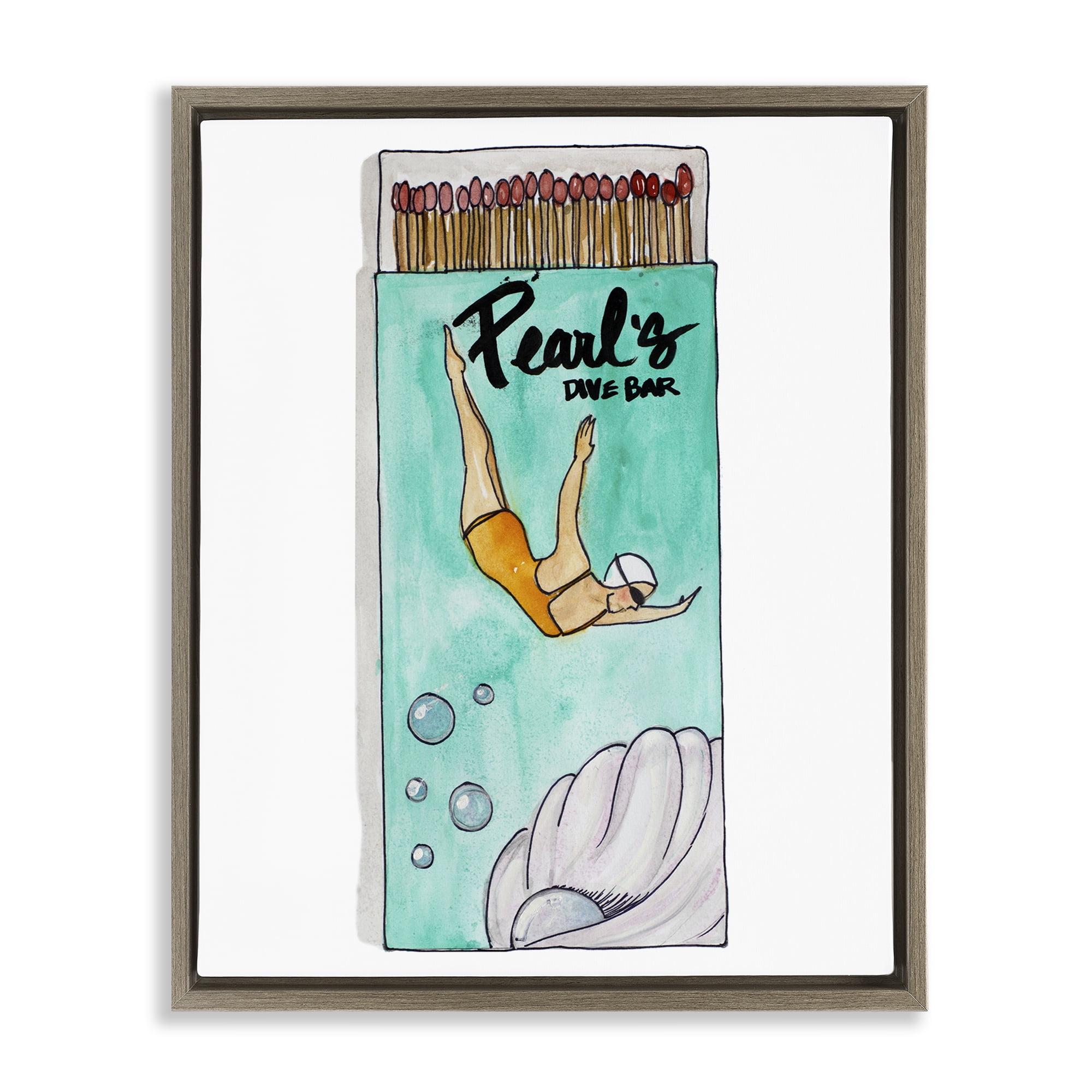 Stupell Industries Pearl Dive Matchbox Brown Framed Floater Canvas Wall Art, design by Nola James