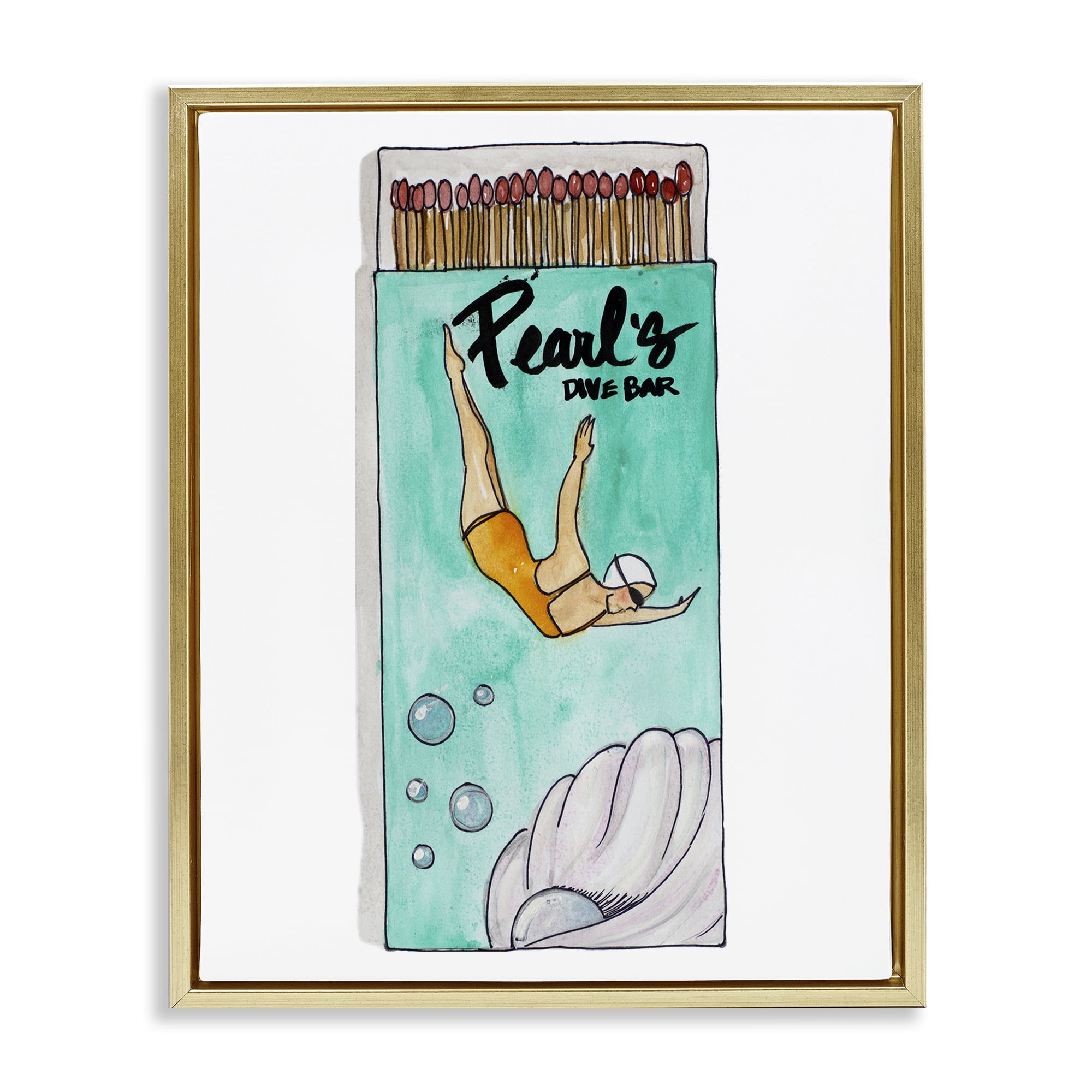 Stupell Industries Pearl Dive Matchbox Gold Framed Floater Canvas Wall Art, design by Nola James