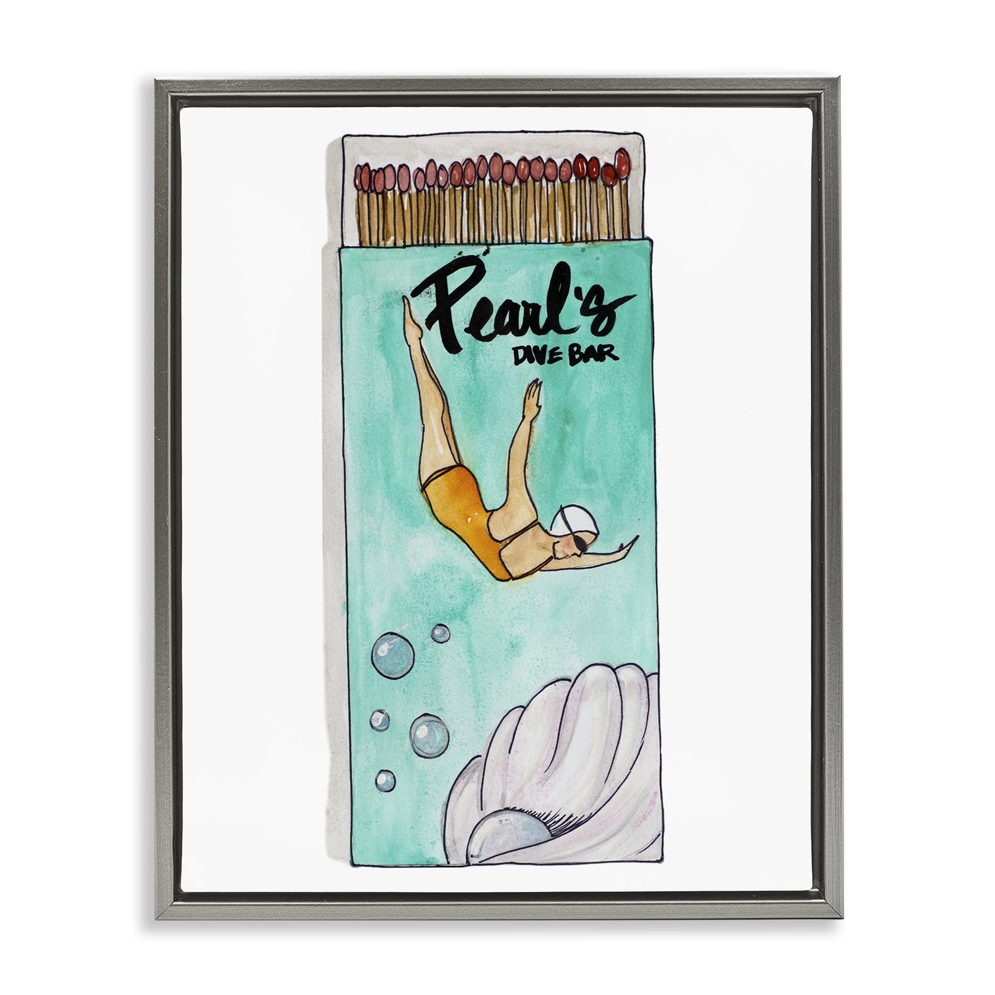 Stupell Industries Pearl Dive Matchbox Gray Framed Floater Canvas Wall Art, design by Nola James