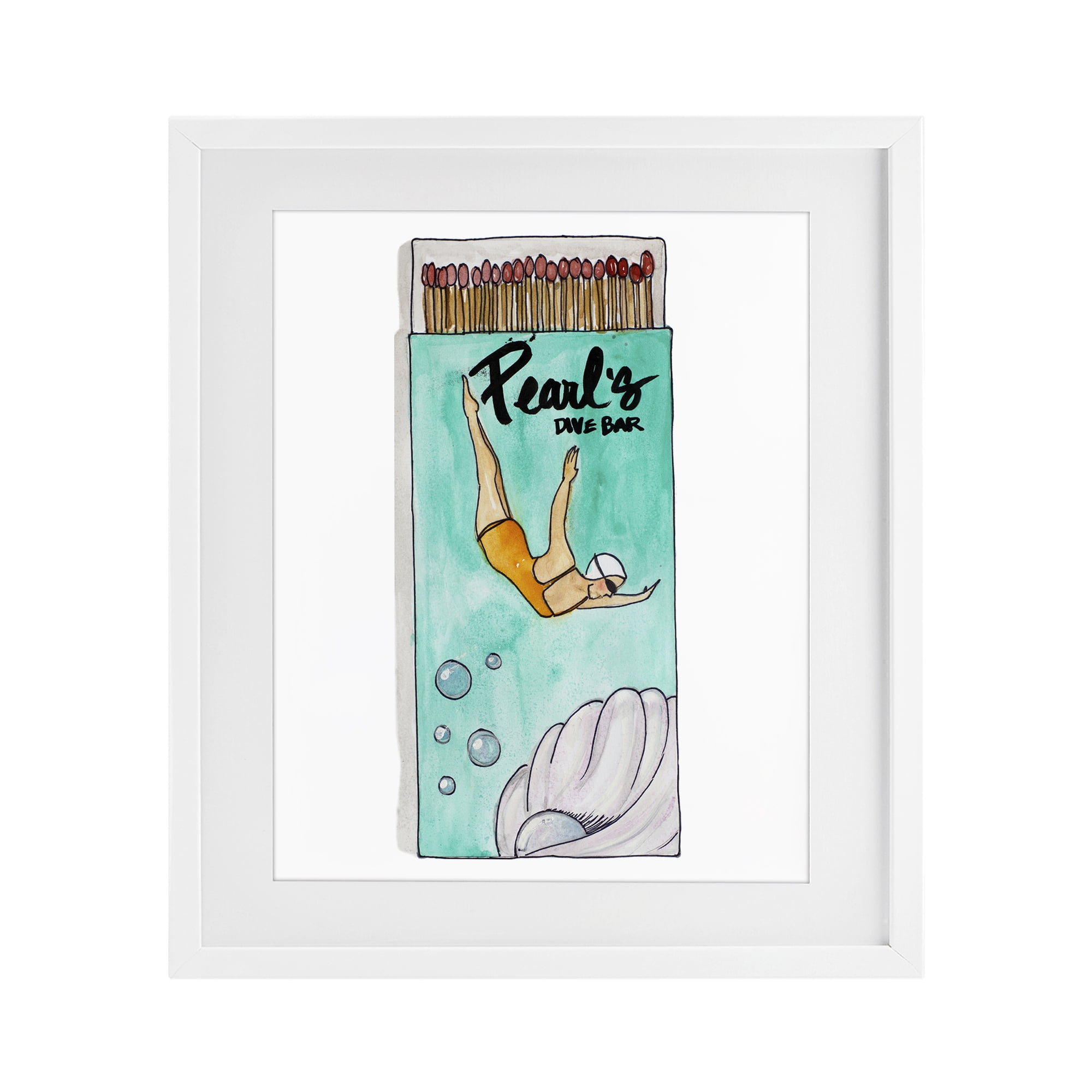 Stupell Industries Pearl Dive Matchbox White Framed Print Under Glass, design by Nola James