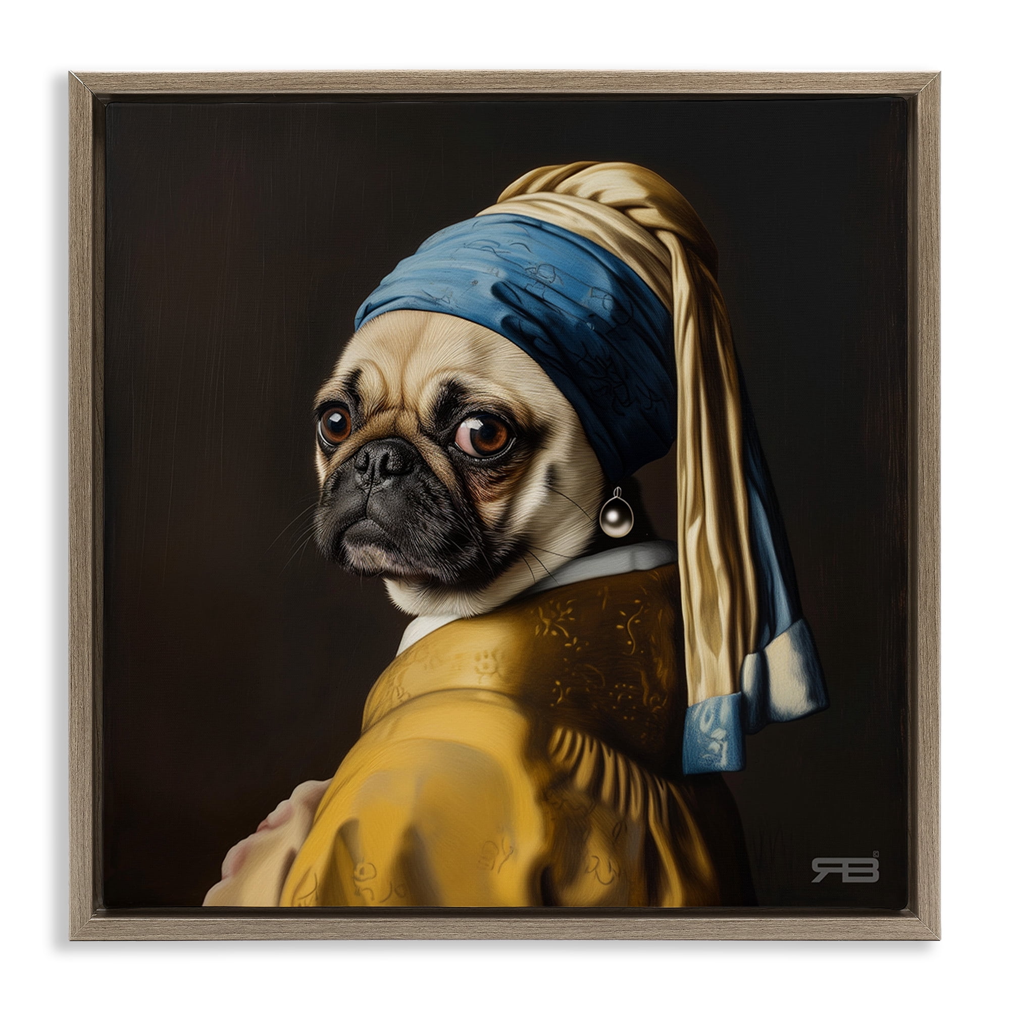 Stupell Industries Pearl Earring Classic Dog Animals & Insects Painting Brown Floater Framed Canvas Art Print Wall Art, 25 x 25