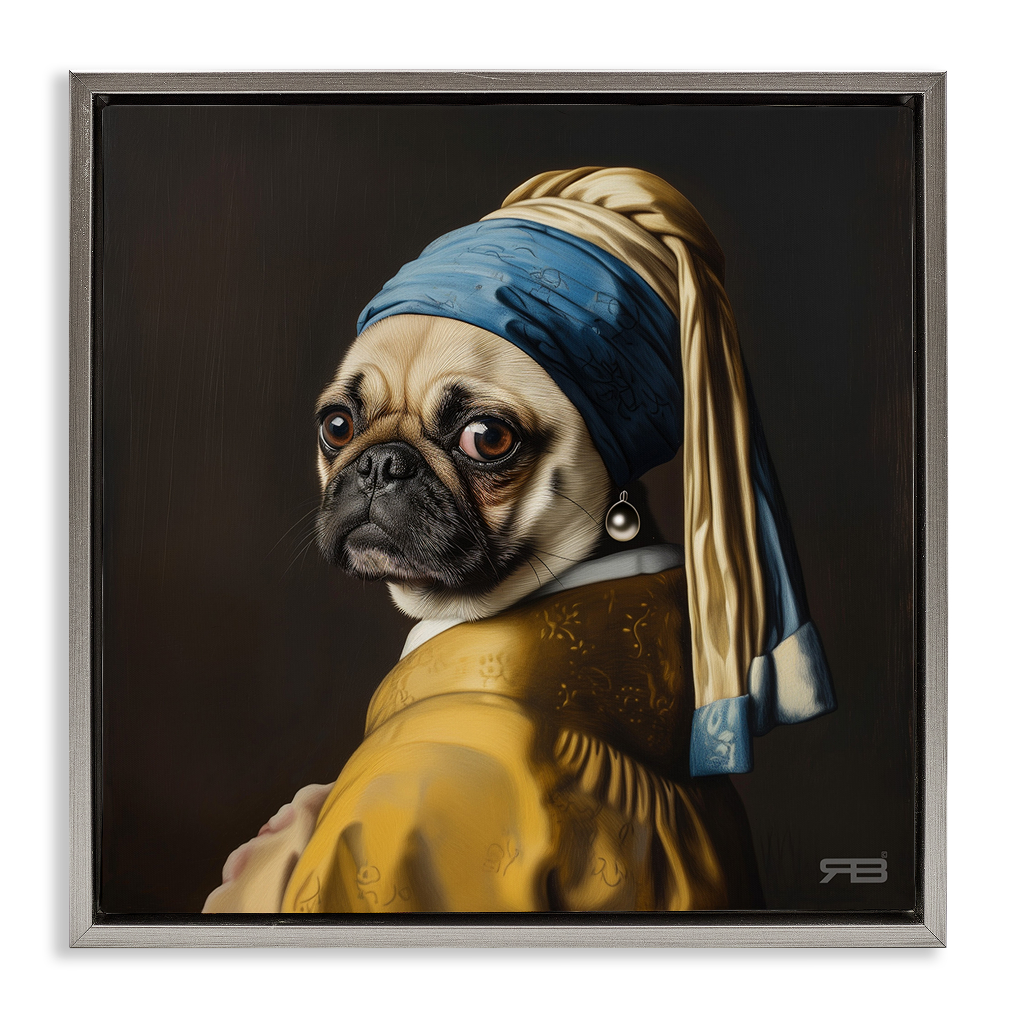 Stupell Industries Pearl Earring Classic Dog Animals & Insects Painting Gray Floater Framed Canvas Art Print Wall Art, 25 x 25