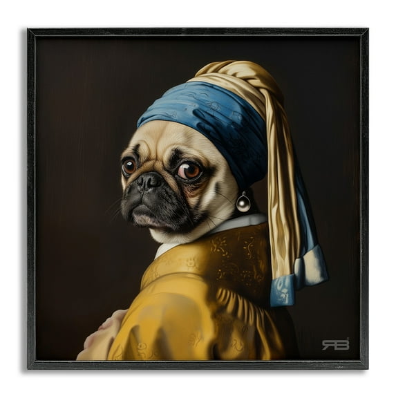 Stupell Industries Pearl Earring Classic Dog Animals & Insects Painting Gray Framed Art Print Wall Art, 24 x 24