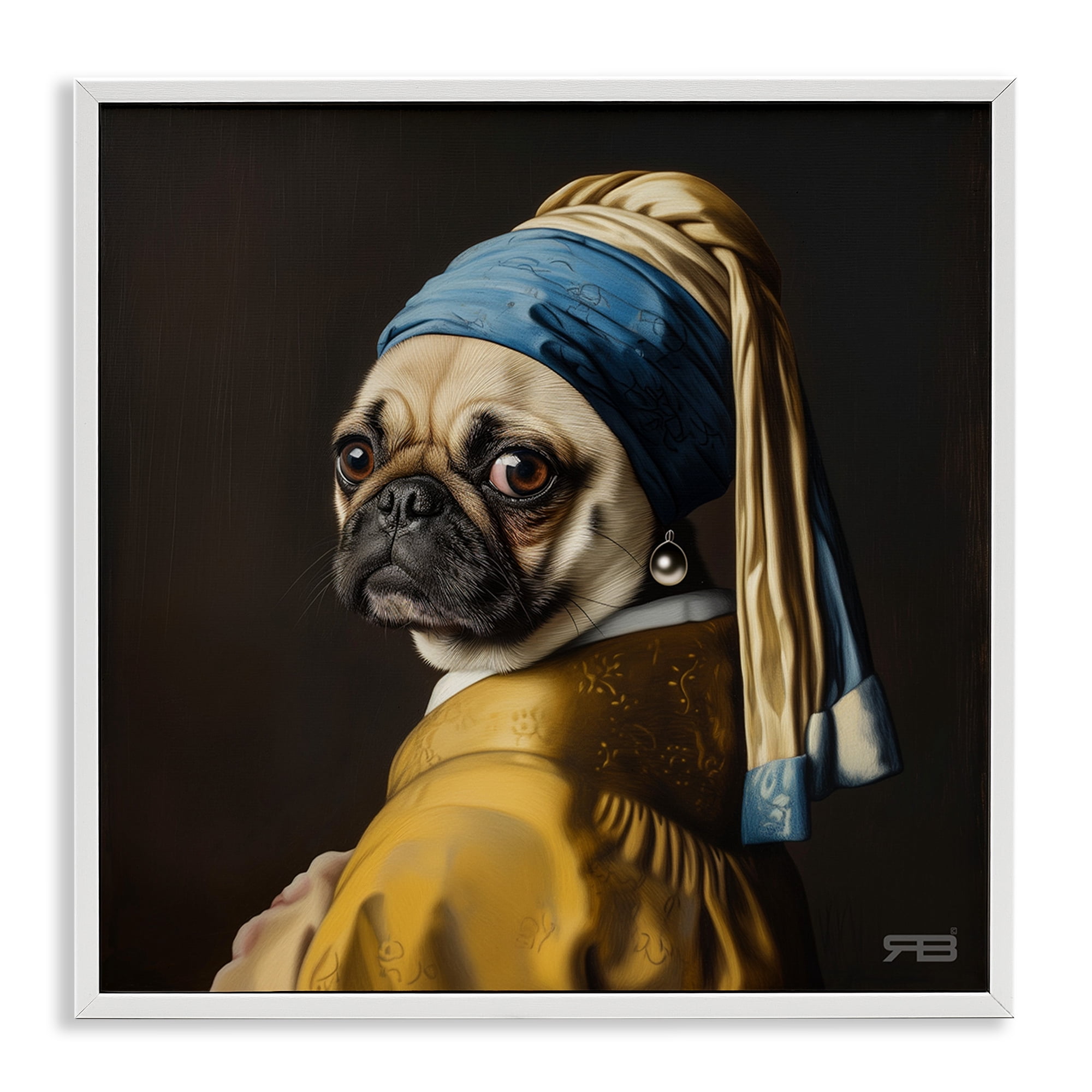Stupell Industries Pearl Earring Classic Dog Animals & Insects Painting White Framed Art Print Wall Art, 12 x 12
