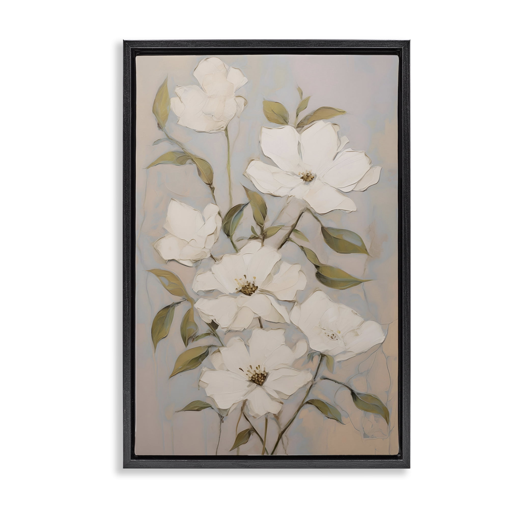 Stupell Industries Pearly White Flowers Botanical & Floral Painting Black Floater Framed Art Print Wall Art, 17 x 25