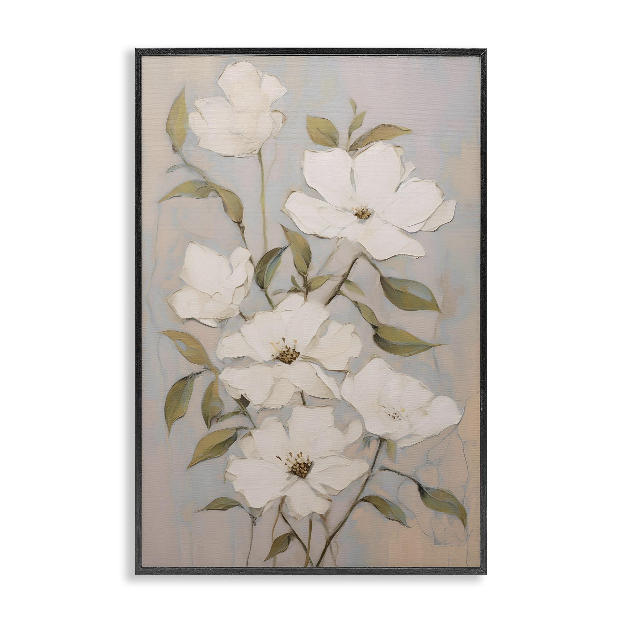 Stupell Industries Pearly White Flowers Botanical & Floral Painting Black Framed Art Print Wall Art, 20 x 30