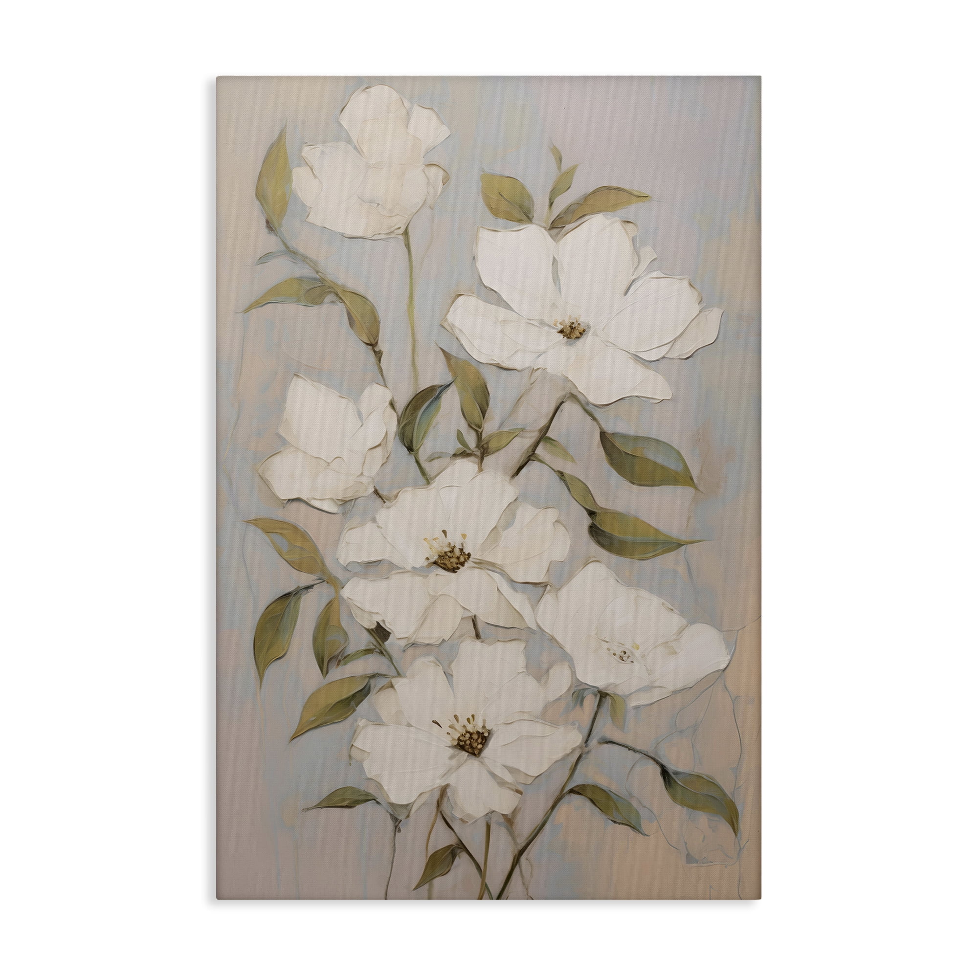 Stupell Industries Pearly White Flowers Botanical & Floral Painting Gallery Wrapped Canvas Art Print Wall Art, 24 x 36