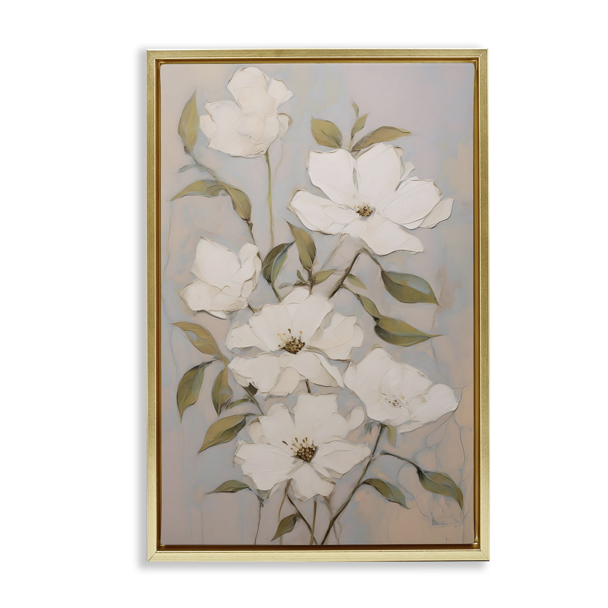 Stupell Industries Pearly White Flowers Botanical & Floral Painting Gold Floater Framed Art Print Wall Art, 17 x 25