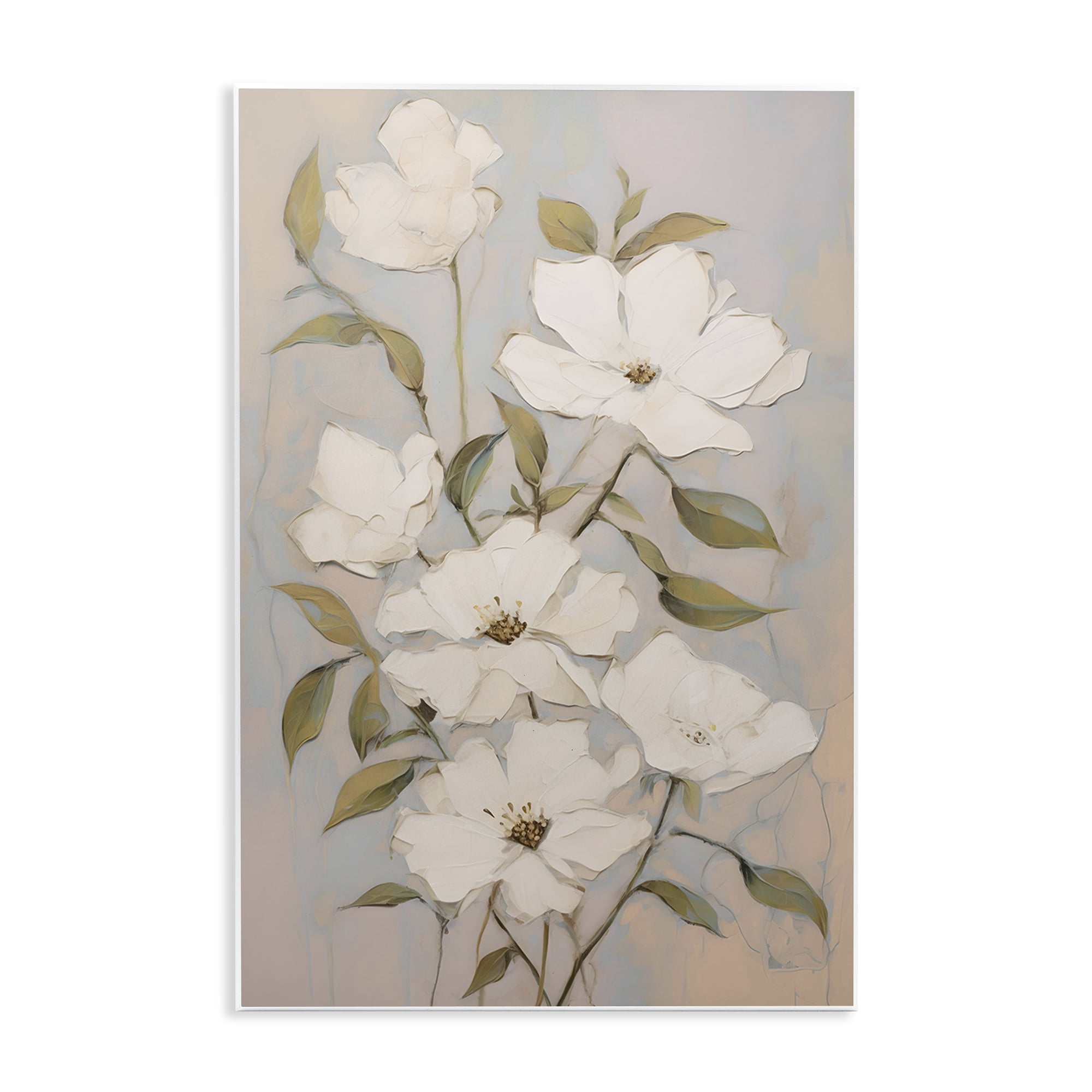 Stupell Industries Pearly White Flowers Botanical & Floral Painting Unframed Art Print Wall Art, 13 x 19