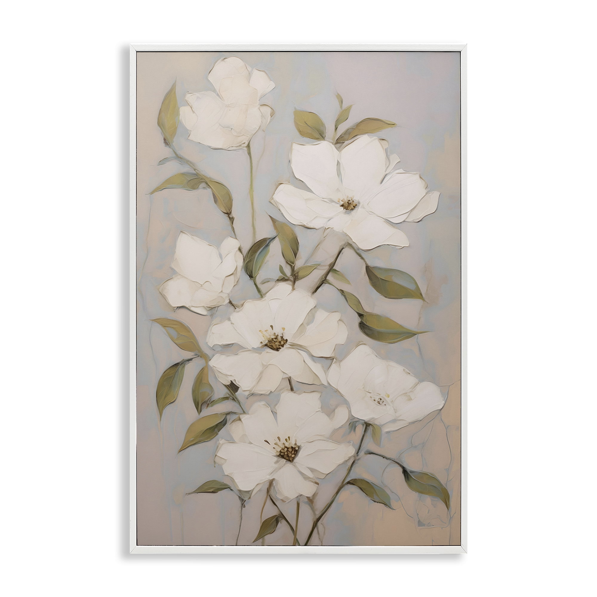 Stupell Industries Pearly White Flowers Botanical & Floral Painting White Framed Art Print Wall Art, 16 x 24