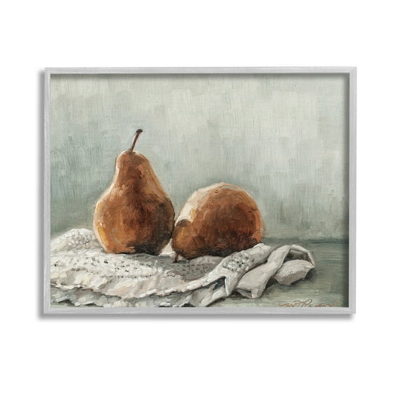 Stupell Industries Pears on Blanket Painting Food & Beverage Painting Gray Framed Art Print Wall Art, 14 x 11