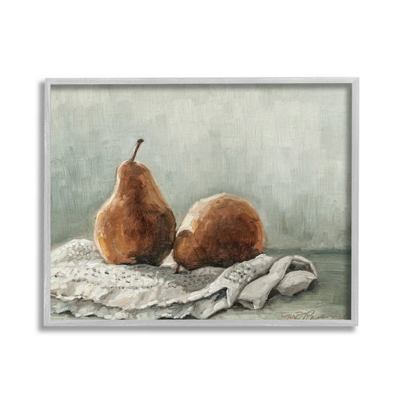 Stupell Industries Pears on Blanket Painting Food & Beverage Painting Gray Framed Art Print Wall Art, 20 x 16