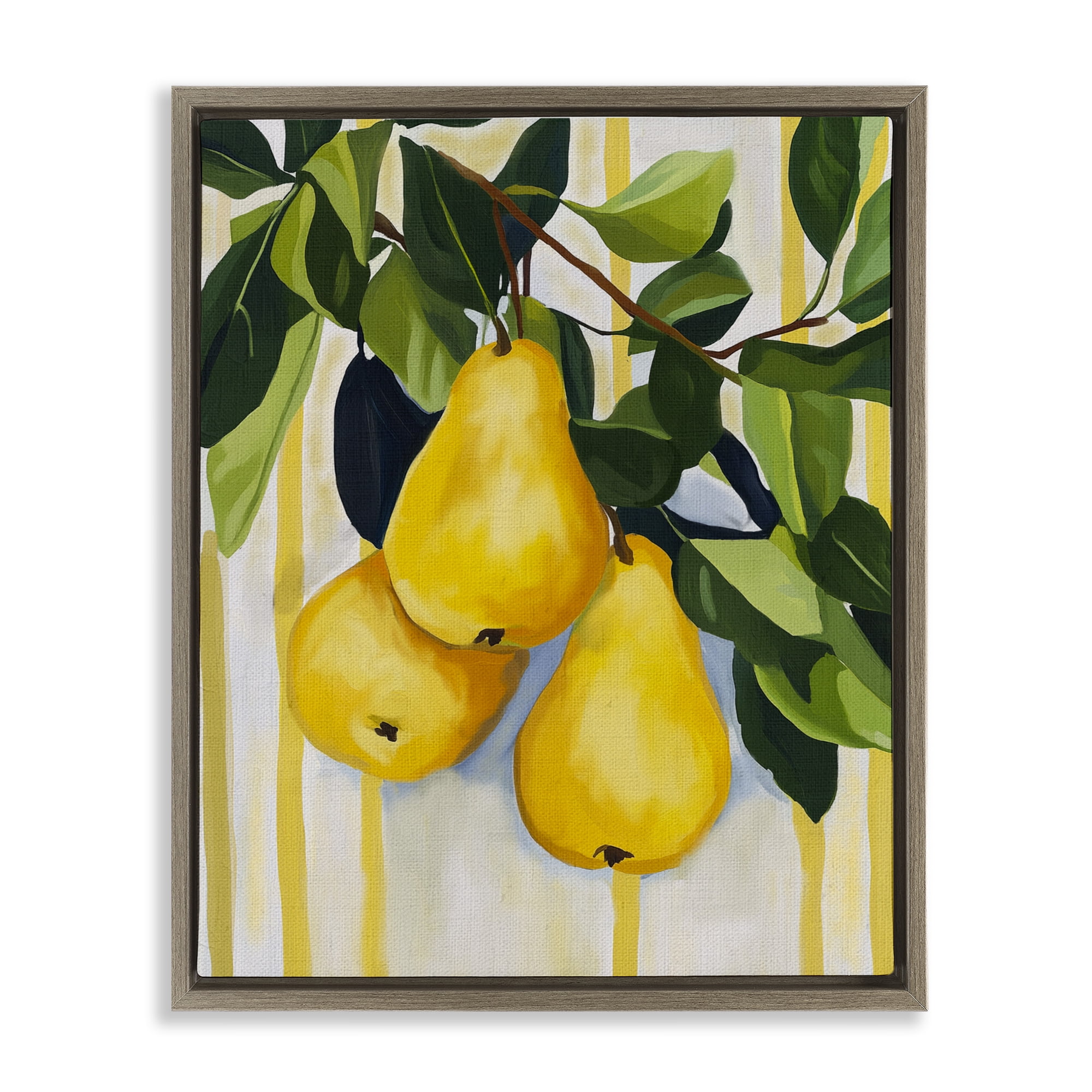Stupell Industries Pears on Lush Branch Brown Framed Floater Canvas Wall Art, design by Yen