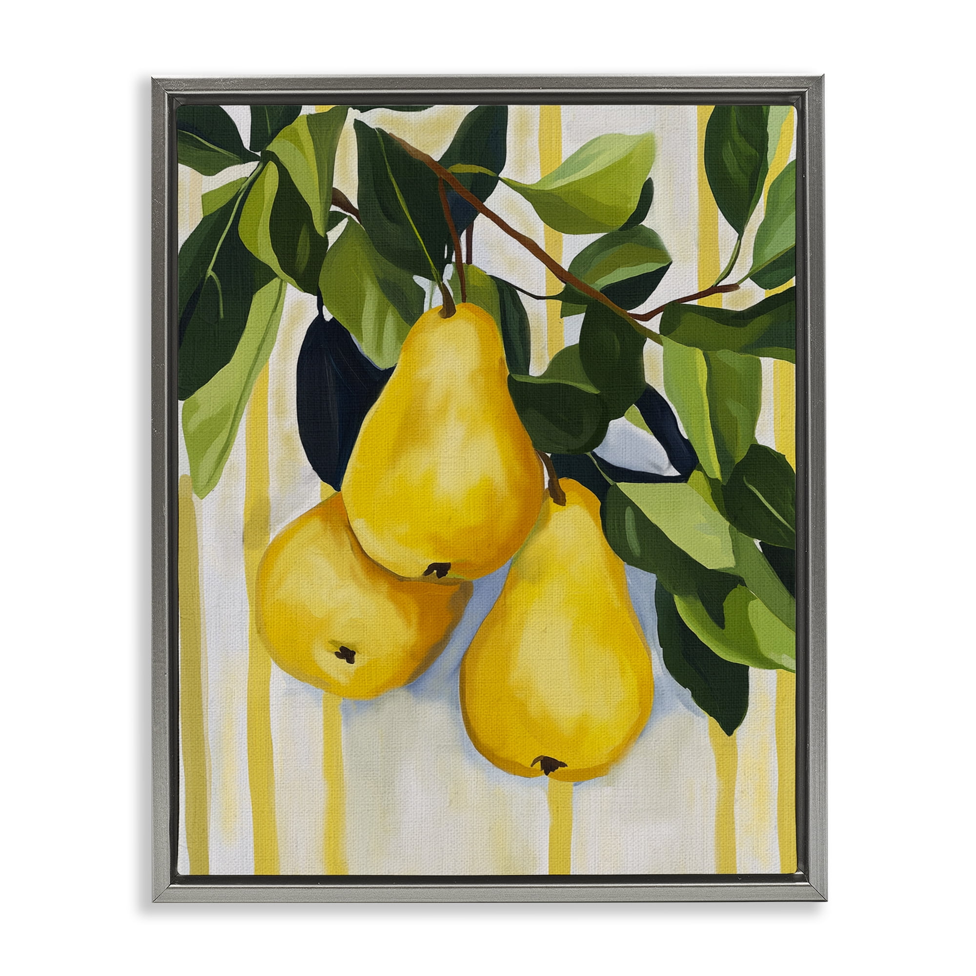 Stupell Industries Pears on Lush Branch Gray Framed Floater Canvas Wall Art, design by Yen