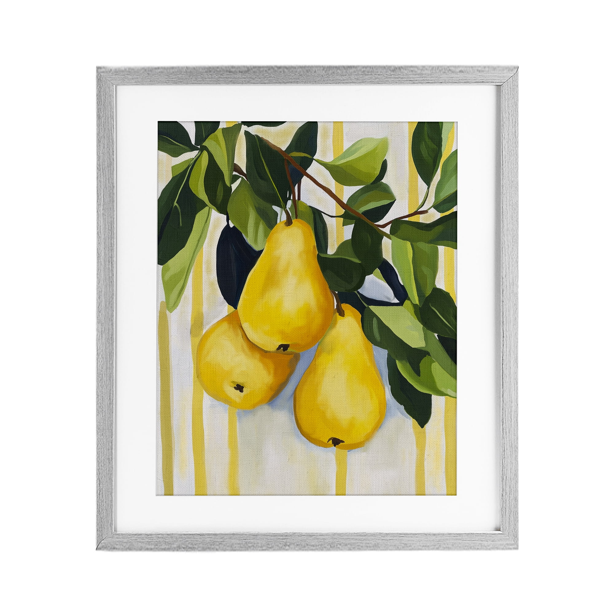Stupell Industries Pears on Lush Branch Gray Framed Print Under Glass, design by Yen