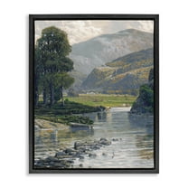 Stupell Industries Pebbled Creek Terrain Landscape & Nature Painting Black Floater Framed Canvas Art Print Wall Art, 17 x 21