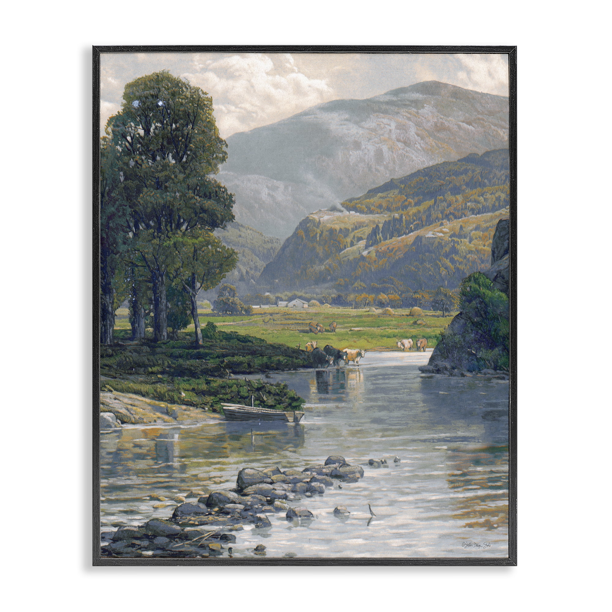 Stupell Industries Pebbled Creek Terrain Landscape & Nature Painting Black Framed Art Print Wall Art, 11 x 14