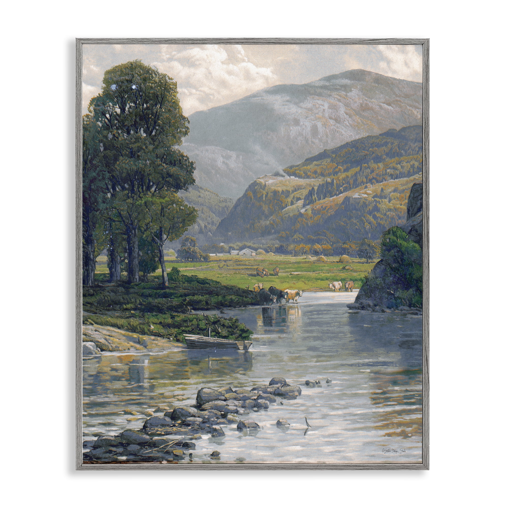 Stupell Industries Pebbled Creek Terrain Landscape & Nature Painting Gray Framed Art Print Wall Art, 24 x 30