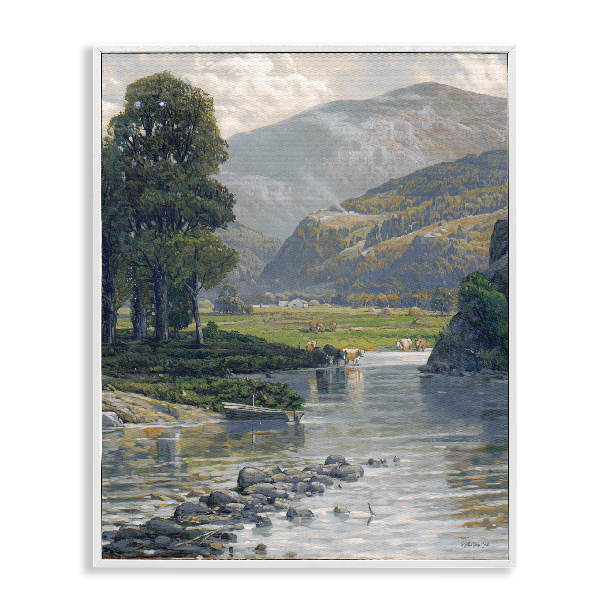 Stupell Industries Pebbled Creek Terrain Landscape & Nature Painting White Framed Art Print Wall Art, 24 x 30