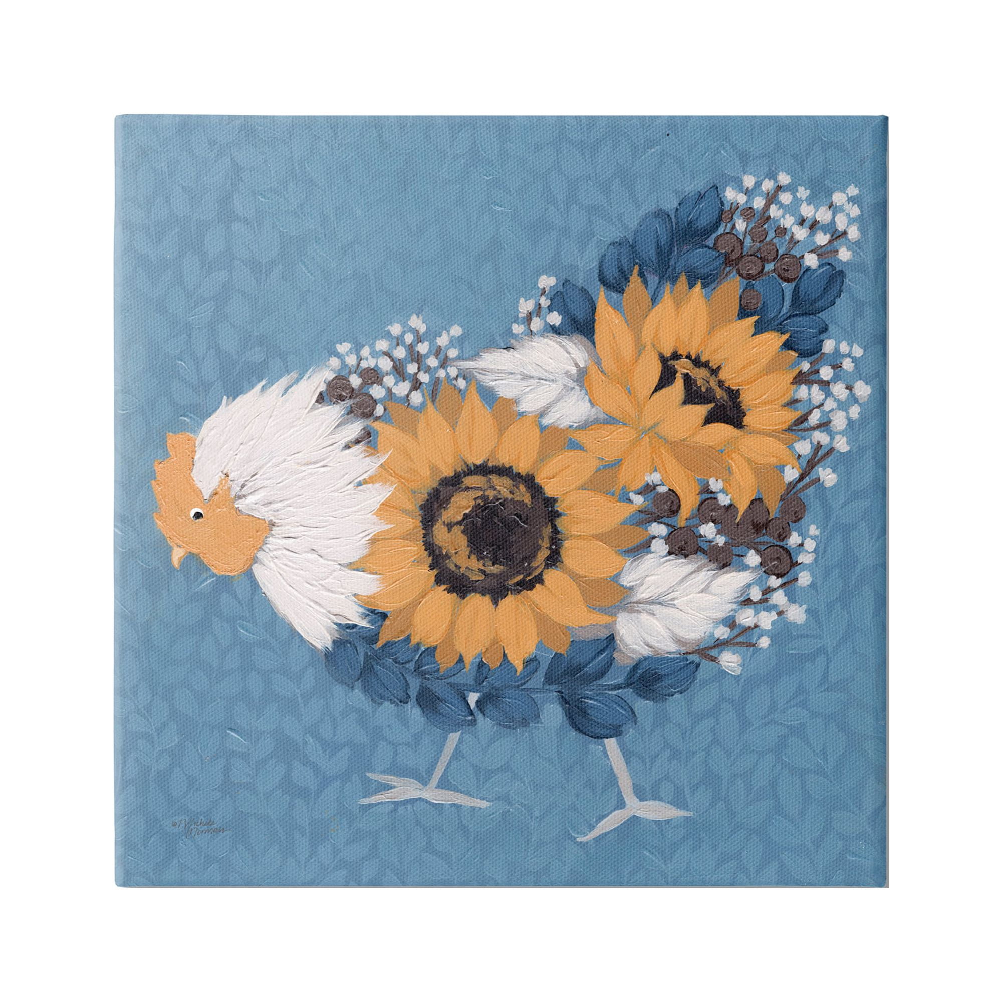 Stupell Industries Pecking Farm Chicken Floral Blossom Arrangement Bouquet,17 x 17, Design by Michele Norman