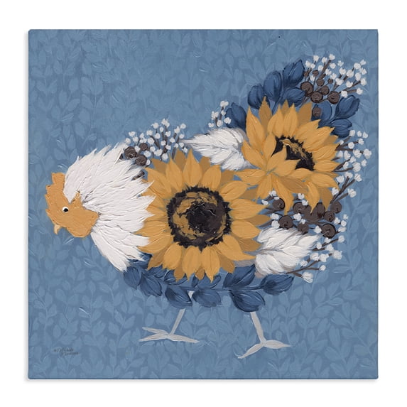 Stupell Industries Rustic Lodge Pecking Farm Chicken Floral Blossom Arrangement Bouquet Canvas Art, 17 x 17, by Michele Norman