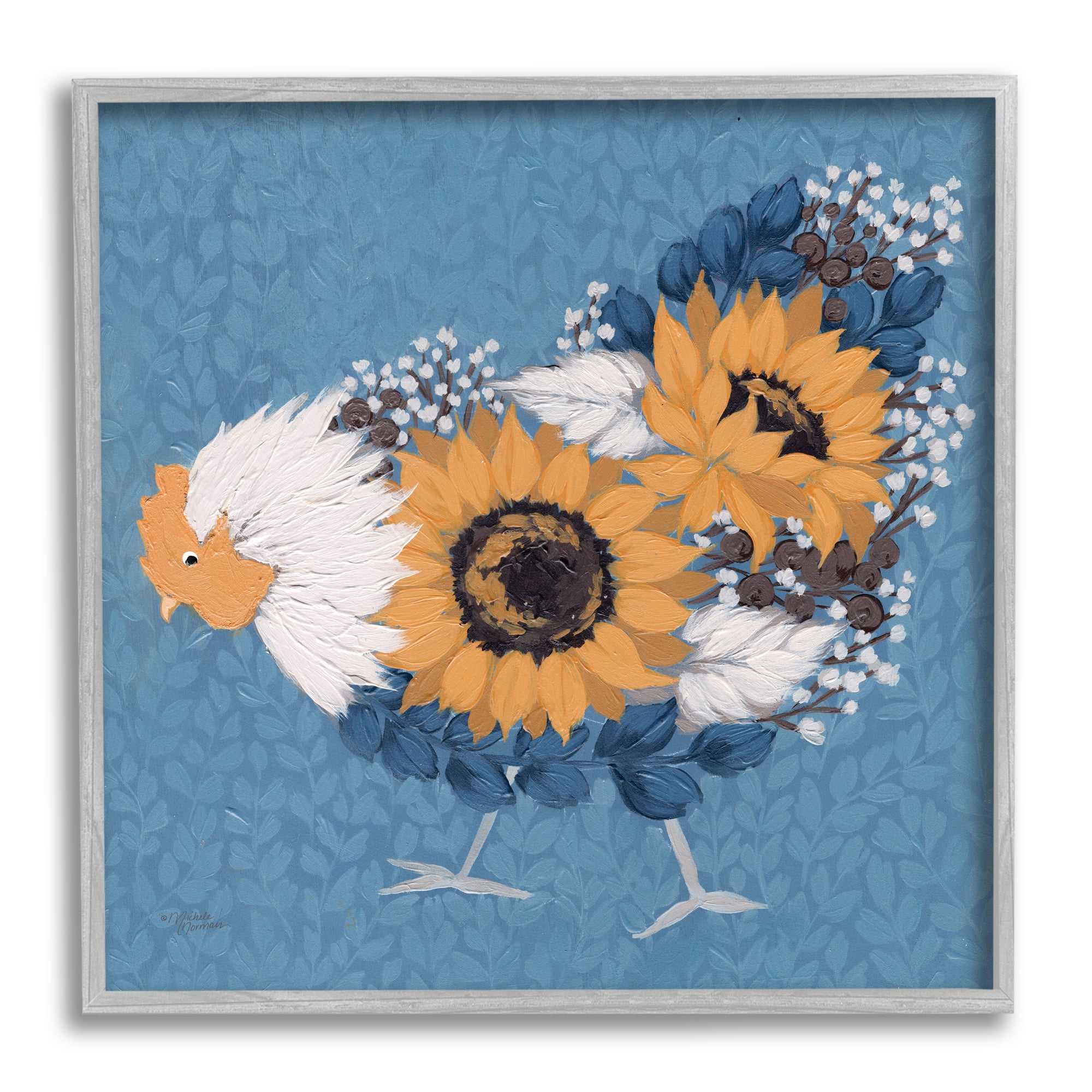 Stupell Industries Pecking Farm Chicken Floral Blossom Arrangement Bouquet,24 x 24, Design by Michele Norman