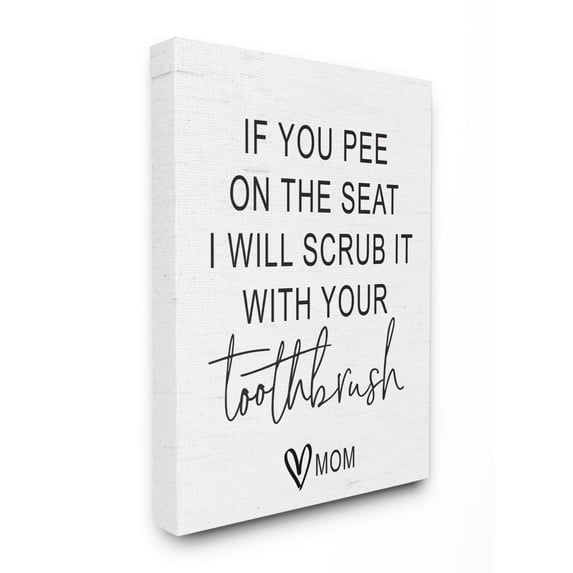 Stupell Industries Pee On Seat Funny Word Bathroom Black And White Design Canvas Wall Art by Lettered and Lined